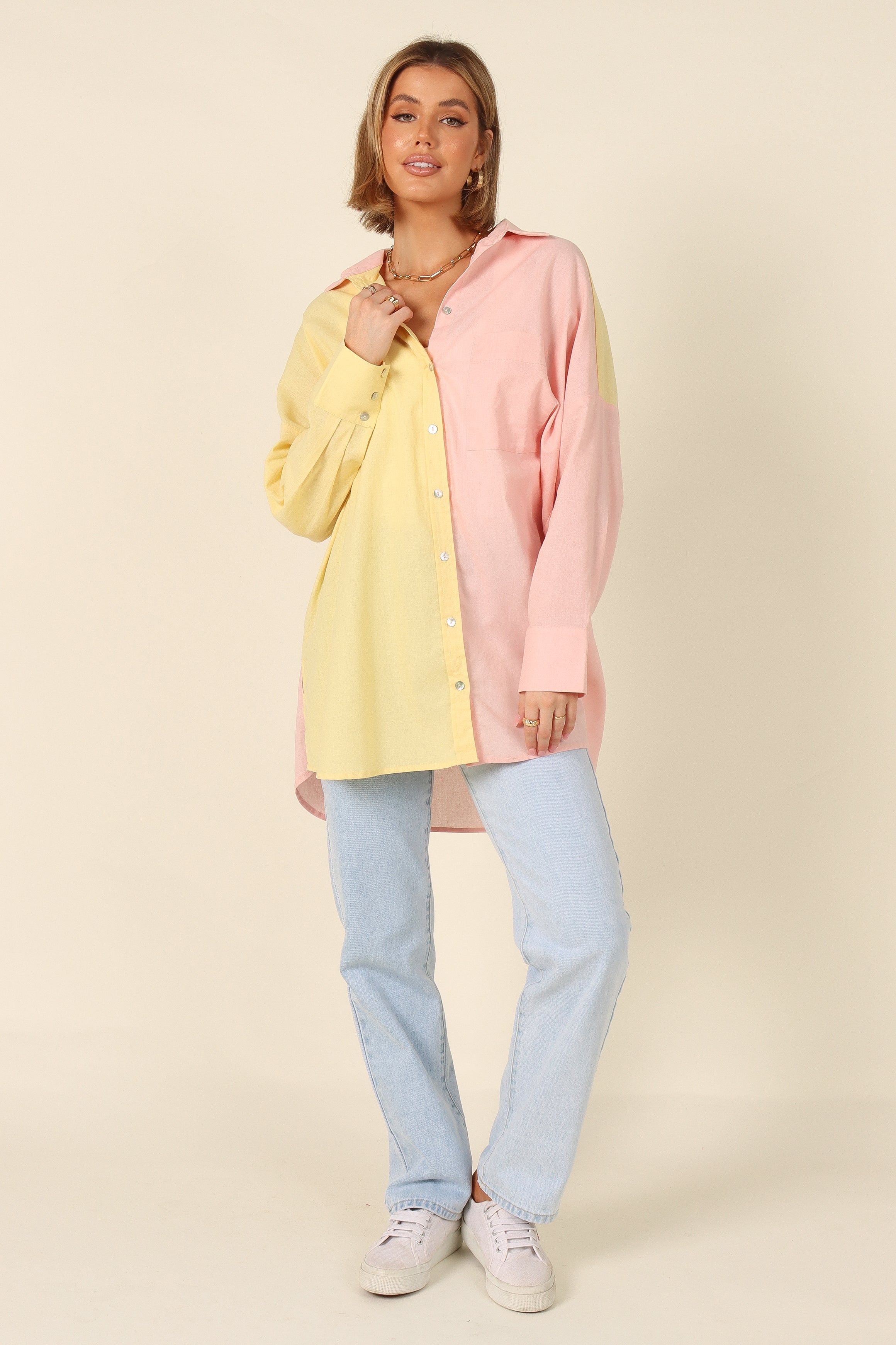 Polly Colour Block Button Down Top - Pale Pink Multi sold by Petal & Pup product image thumbnail 6