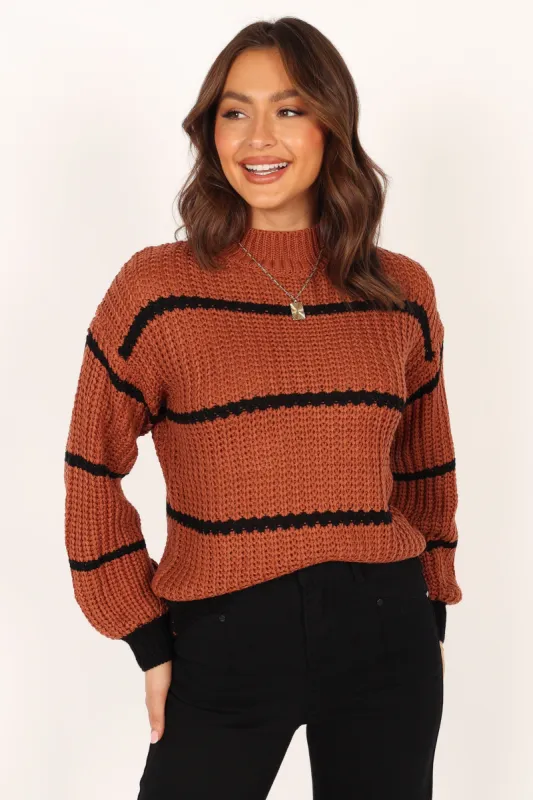 Magdalena Striped Knit Sweater - Brown sold by Petal & Pup