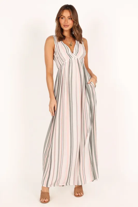 Judd V Neck Maxi Dress - Olive Stripe sold by Petal & Pup