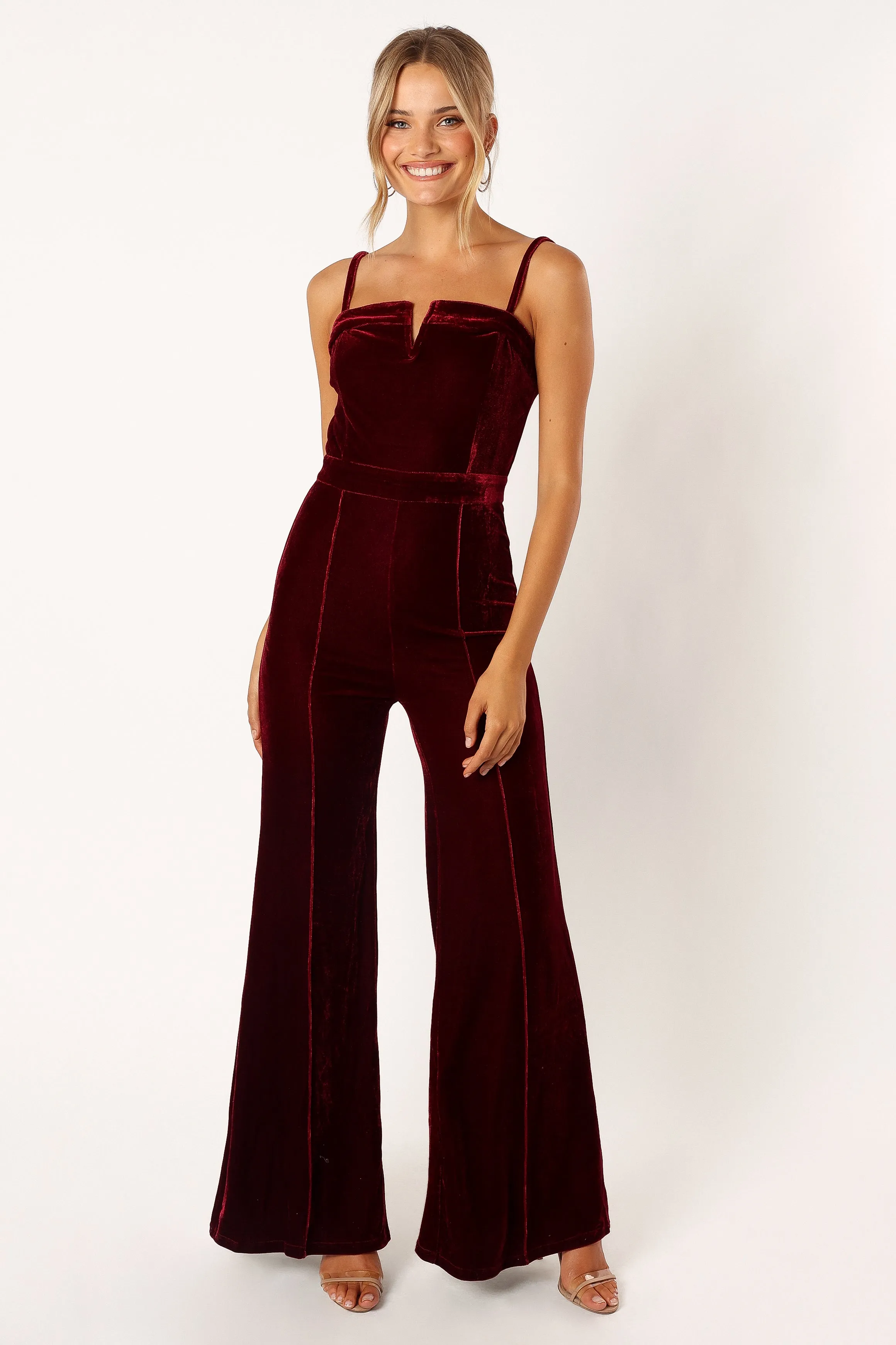 Lexie Velvet Jumpsuit - Burgundy sold by Petal & Pup