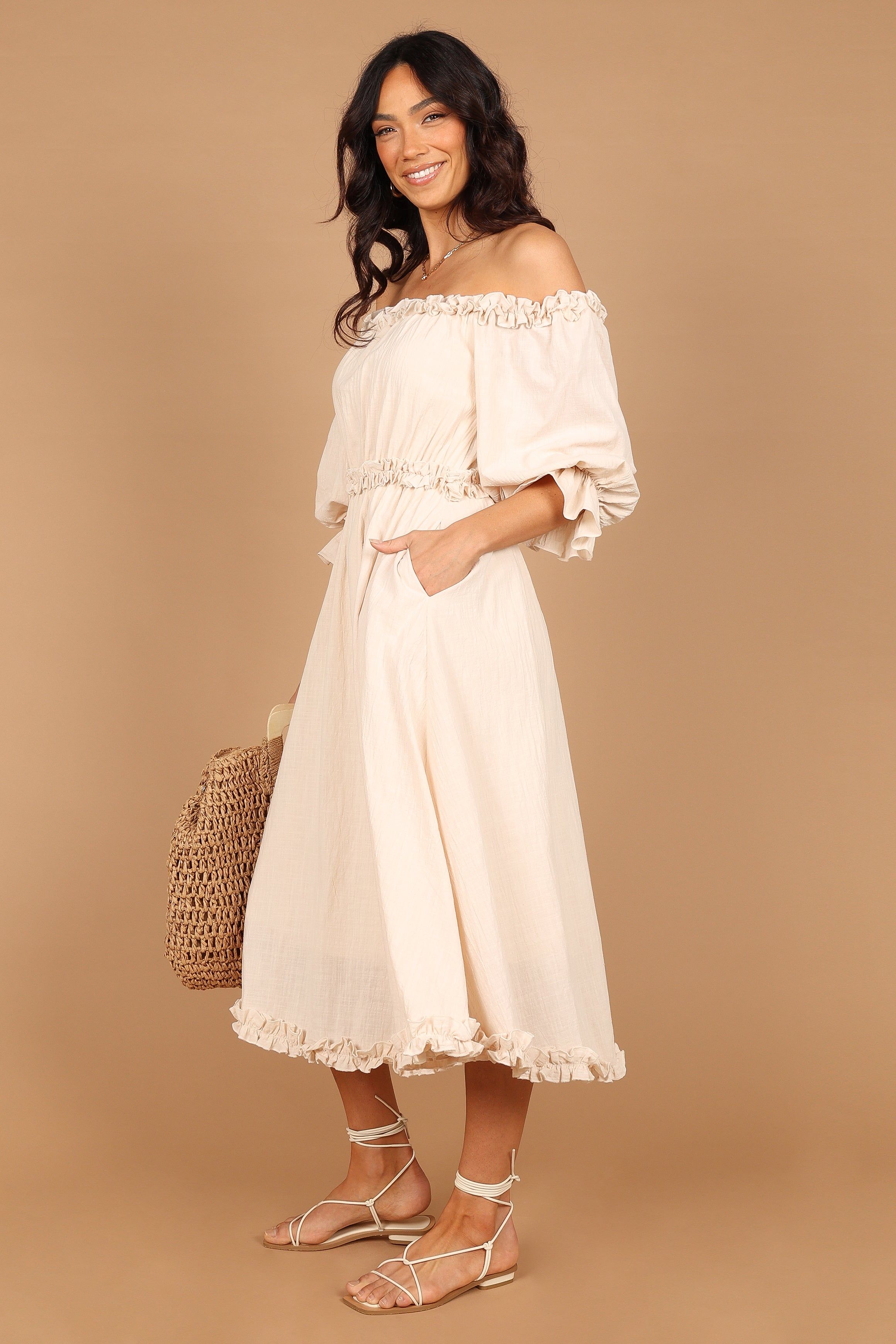 Abilene Off Shoulder Maxi Dress - Cream sold by Petal & Pup product image thumbnail 7