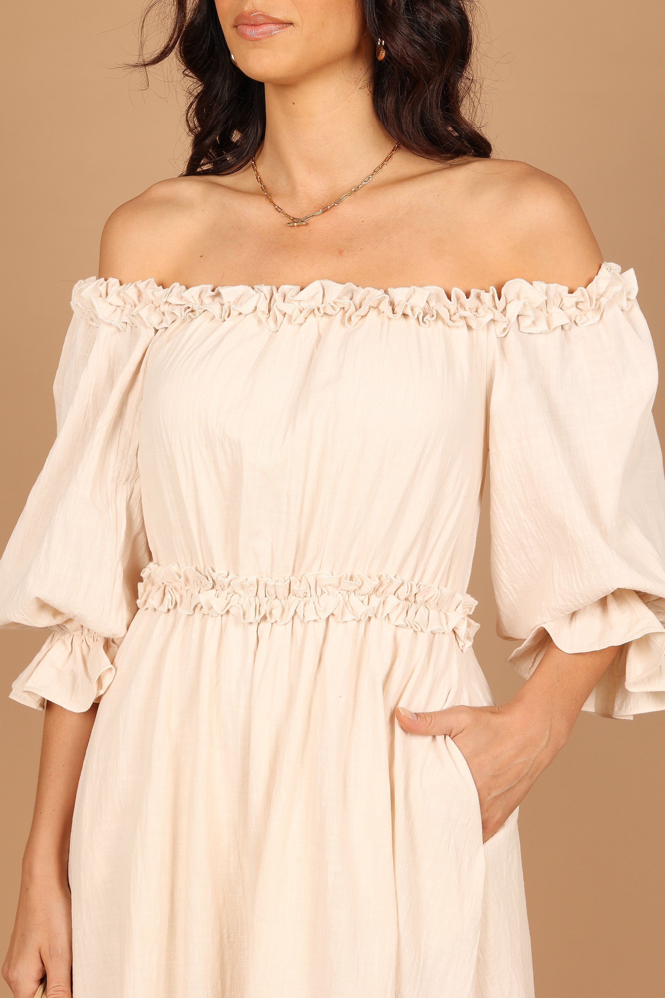 Abilene Off Shoulder Maxi Dress - Cream sold by Petal & Pup product image thumbnail 3