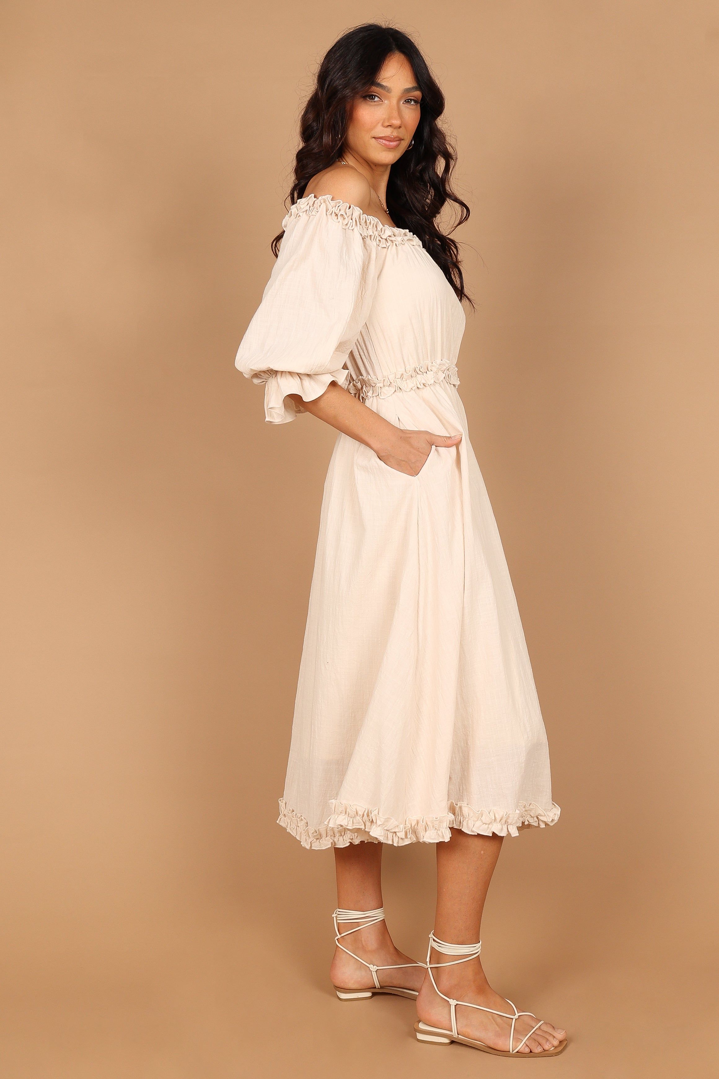 Abilene Off Shoulder Maxi Dress - Cream sold by Petal & Pup product image thumbnail 6
