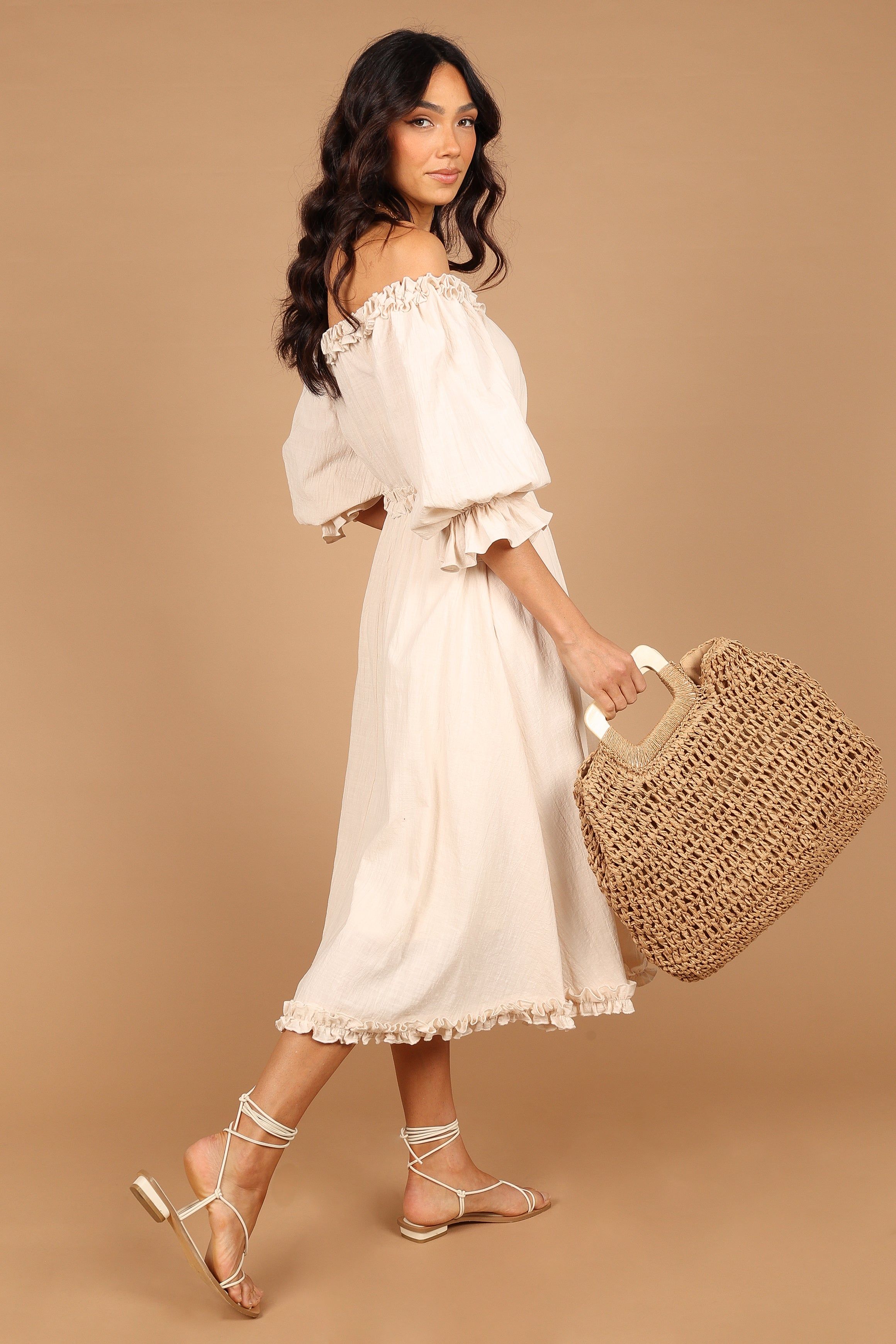 Abilene Off Shoulder Maxi Dress - Cream sold by Petal & Pup product image thumbnail 4