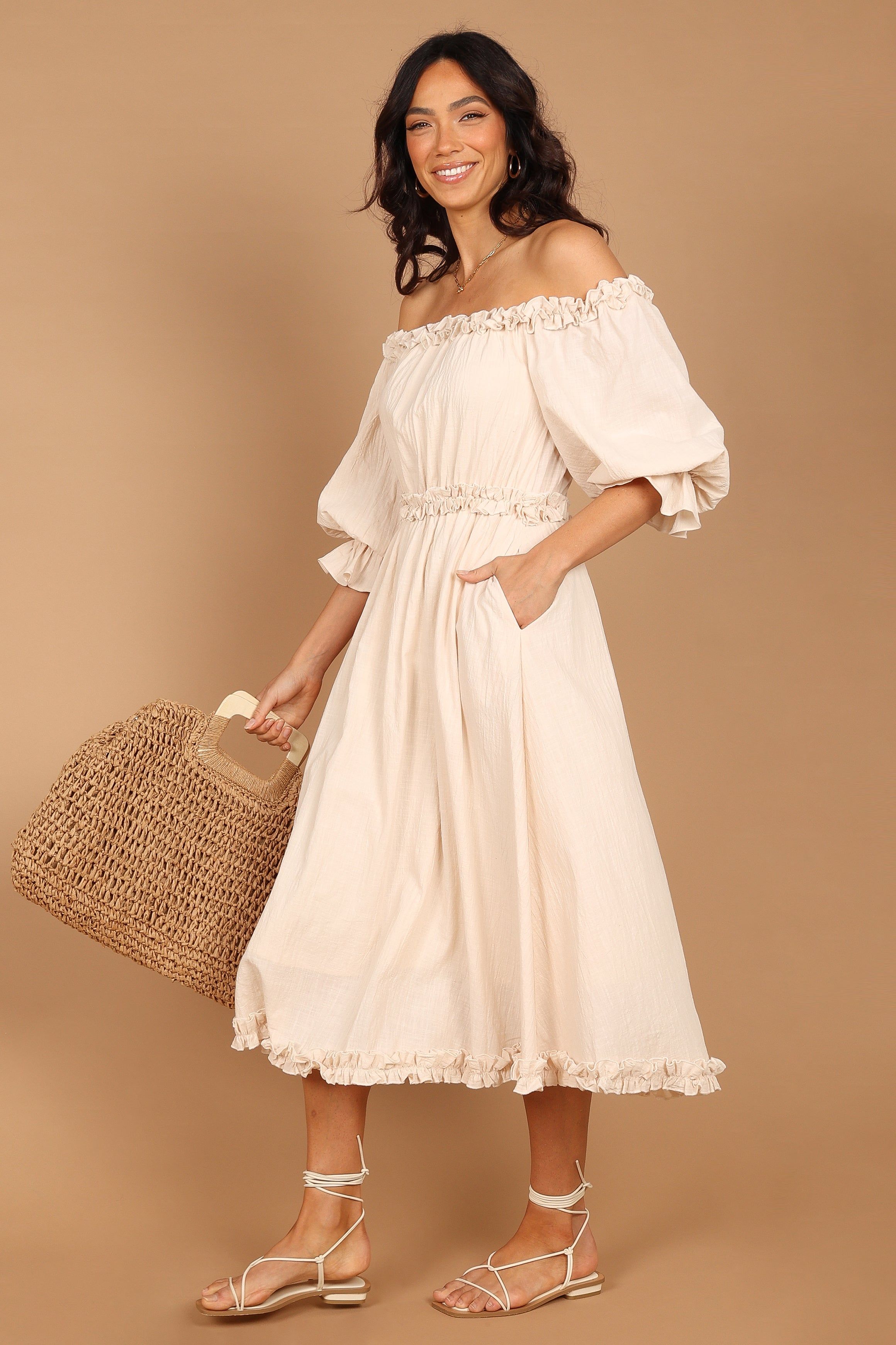 Abilene Off Shoulder Maxi Dress - Cream sold by Petal & Pup product image thumbnail 5