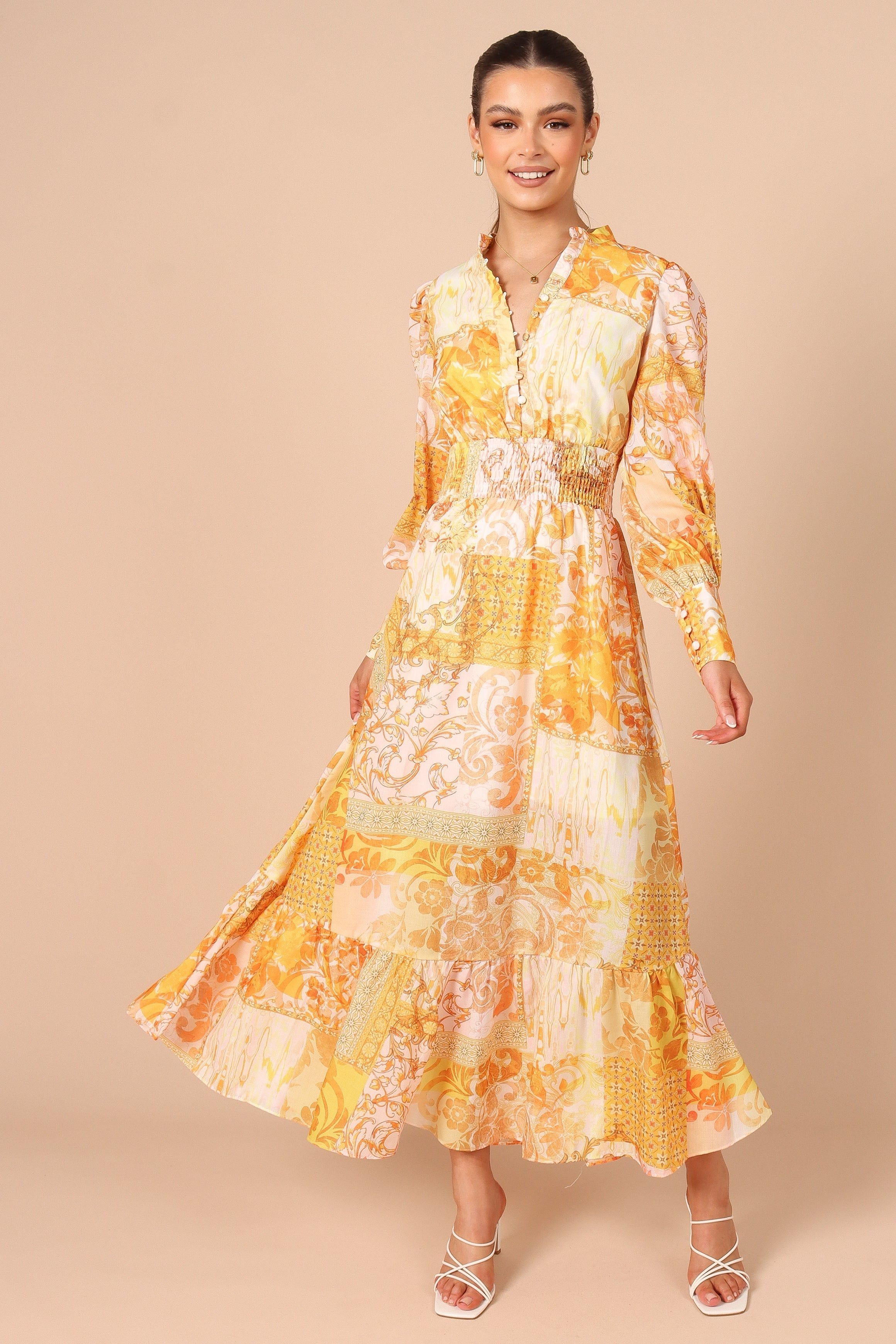 Elements Elastic Waist Long Sleeve Midi Dress - Mustard sold by Petal & Pup product image thumbnail 8