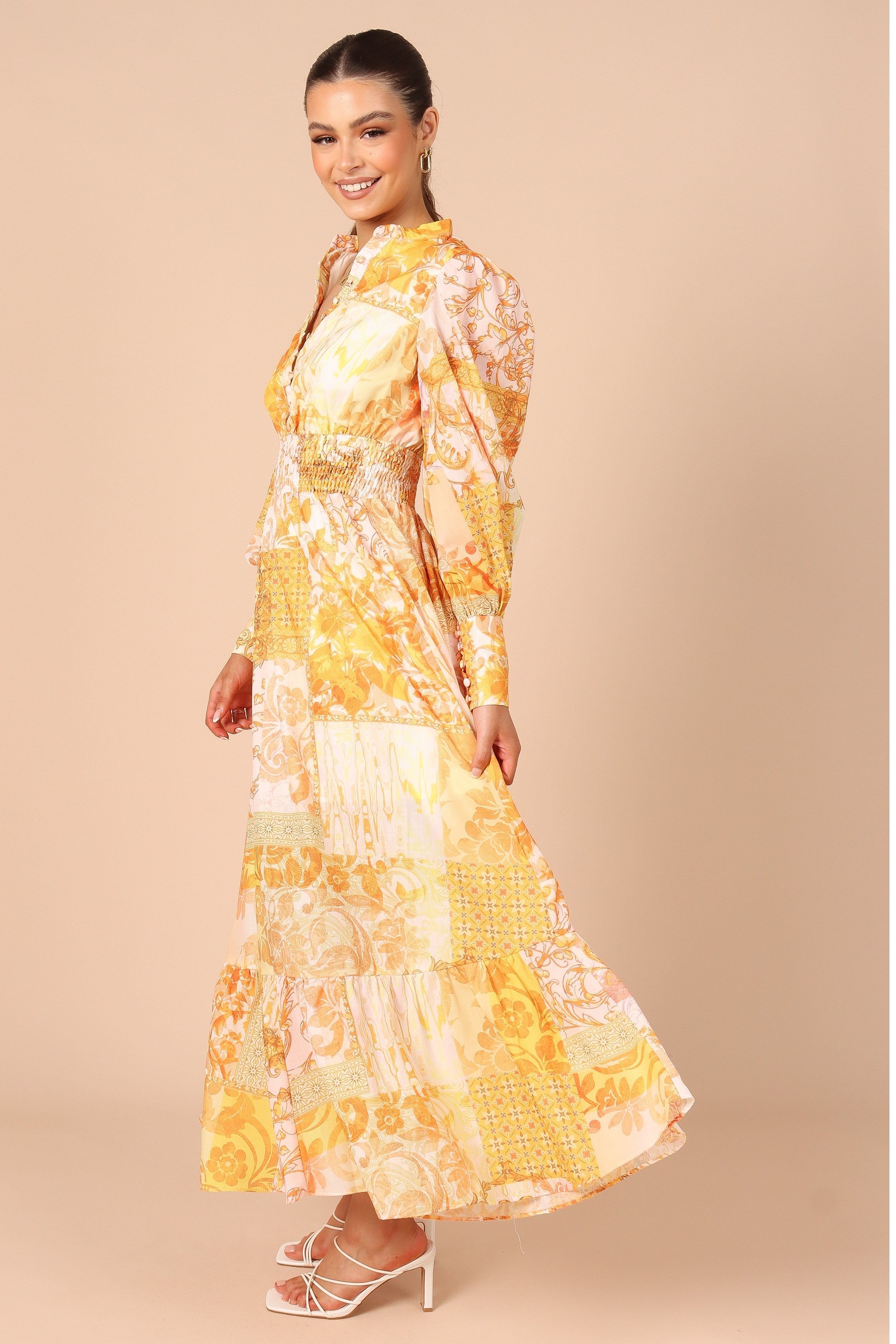 Elements Elastic Waist Long Sleeve Midi Dress - Mustard sold by Petal & Pup product image thumbnail 6