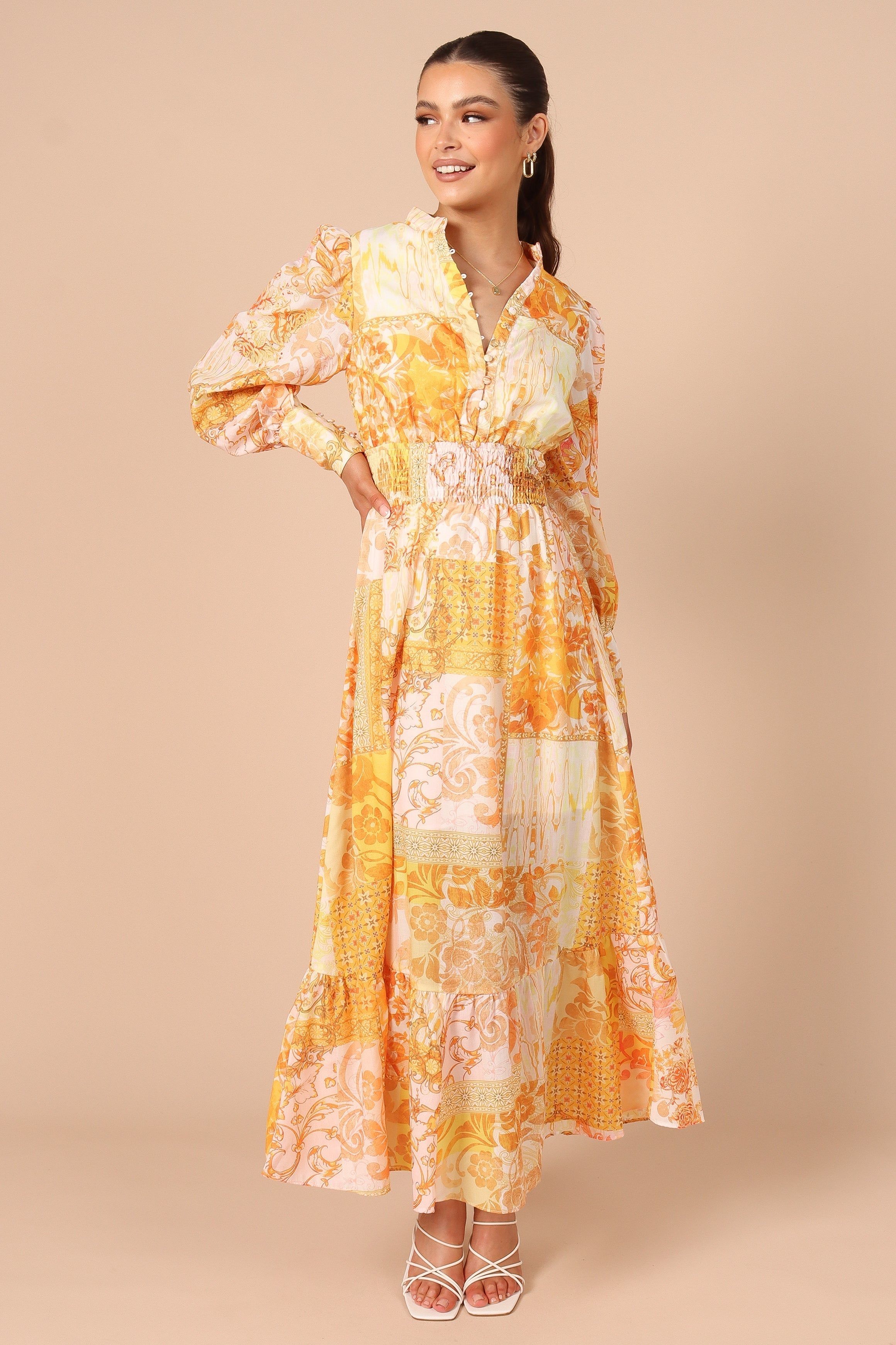 Elements Elastic Waist Long Sleeve Midi Dress - Mustard sold by Petal & Pup product image thumbnail 4