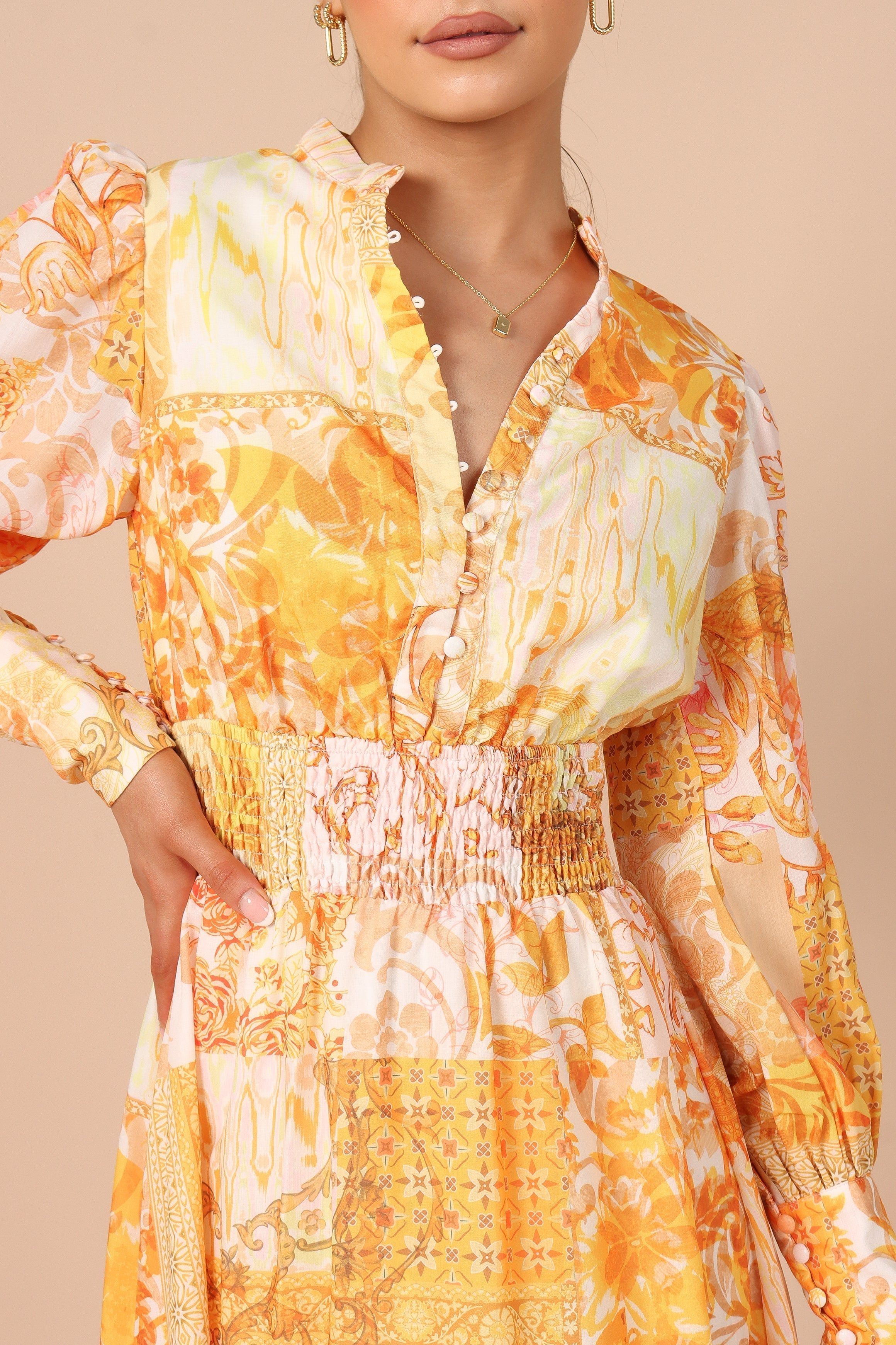 Elements Elastic Waist Long Sleeve Midi Dress - Mustard sold by Petal & Pup product image thumbnail 3