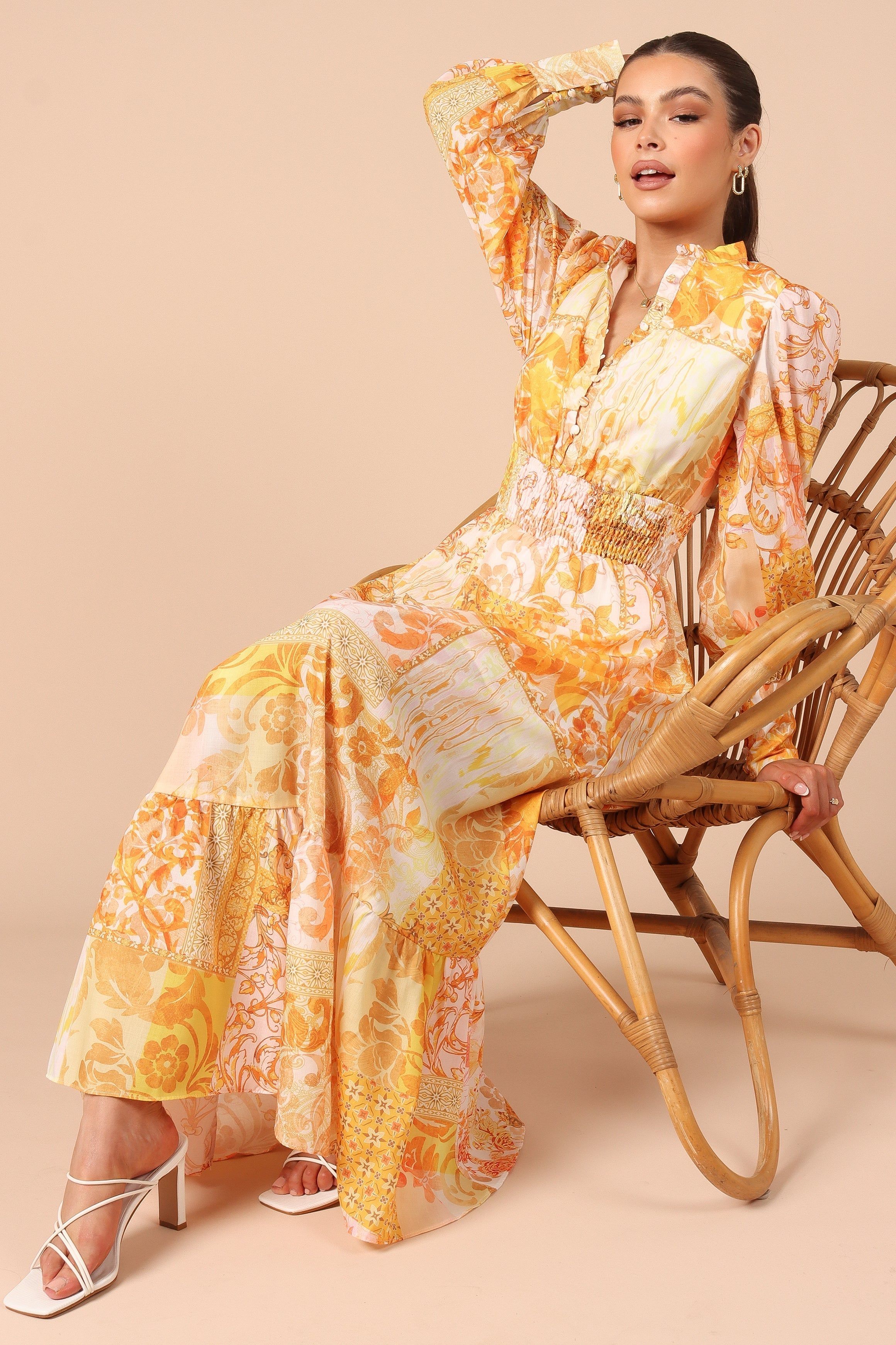 Elements Elastic Waist Long Sleeve Midi Dress - Mustard sold by Petal & Pup product image thumbnail 5