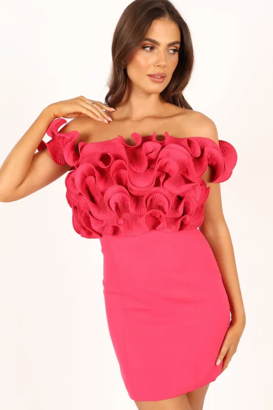 Gemma Off Shoulder Mini Dress - Hot Pink sold by Petal & Pup