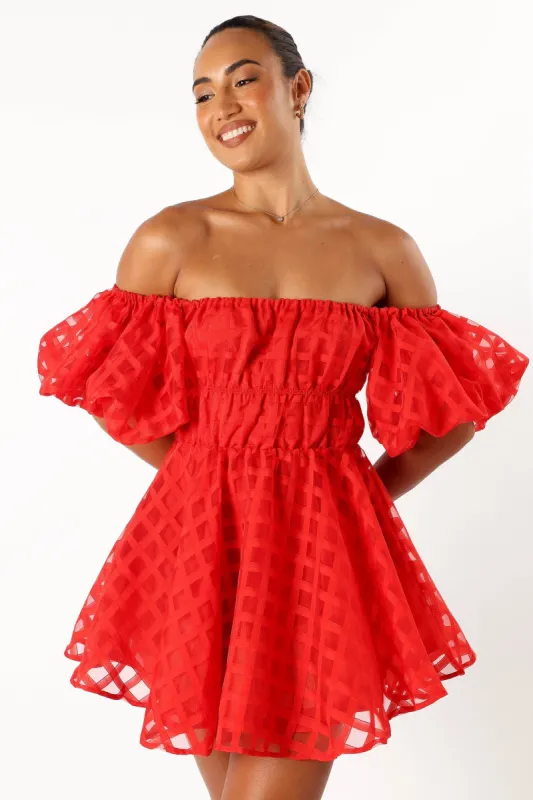 Philia Off Shoulder Mini Dress - Red sold by Petal & Pup
