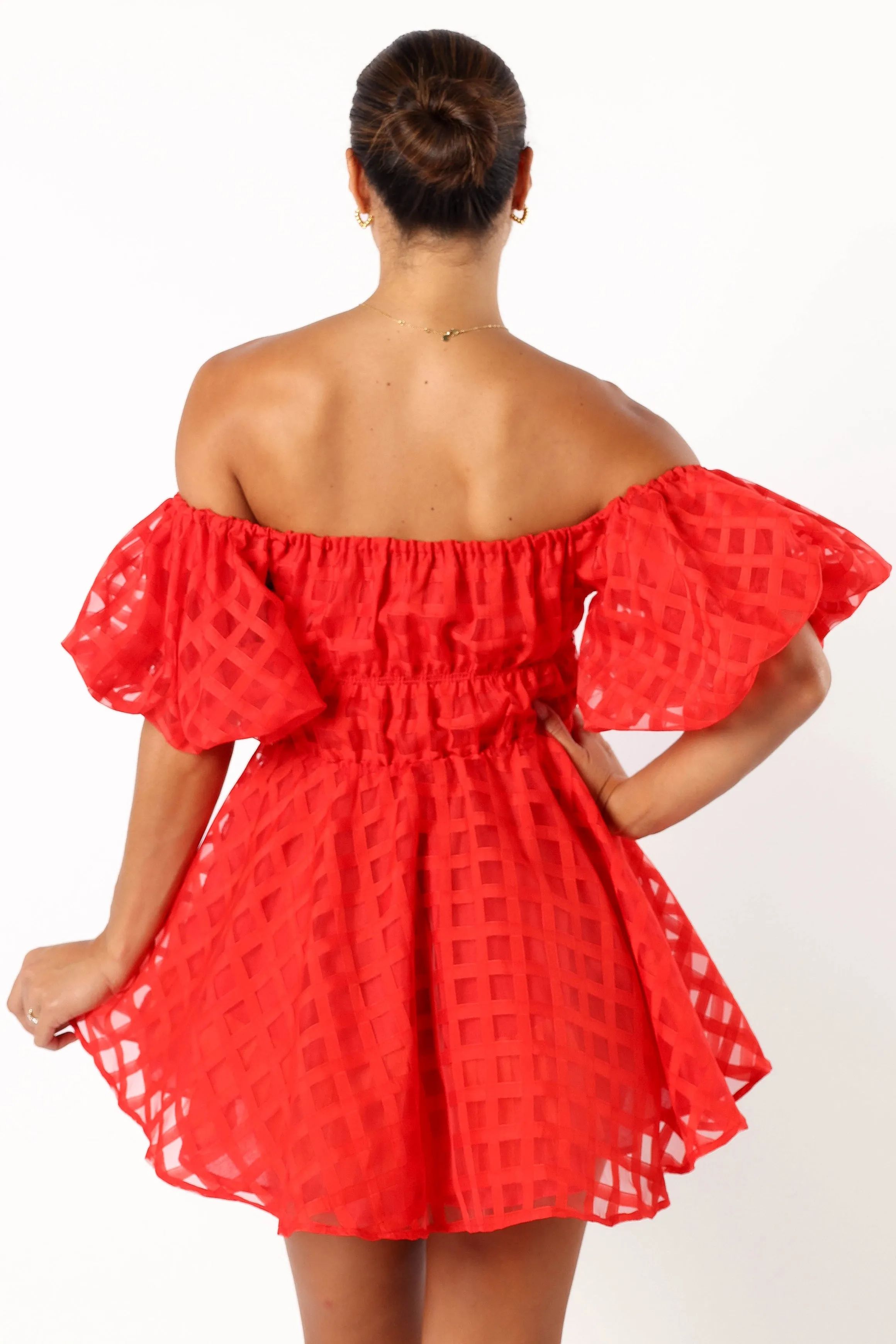 Philia Off Shoulder Mini Dress - Red sold by Petal & Pup product image thumbnail 4