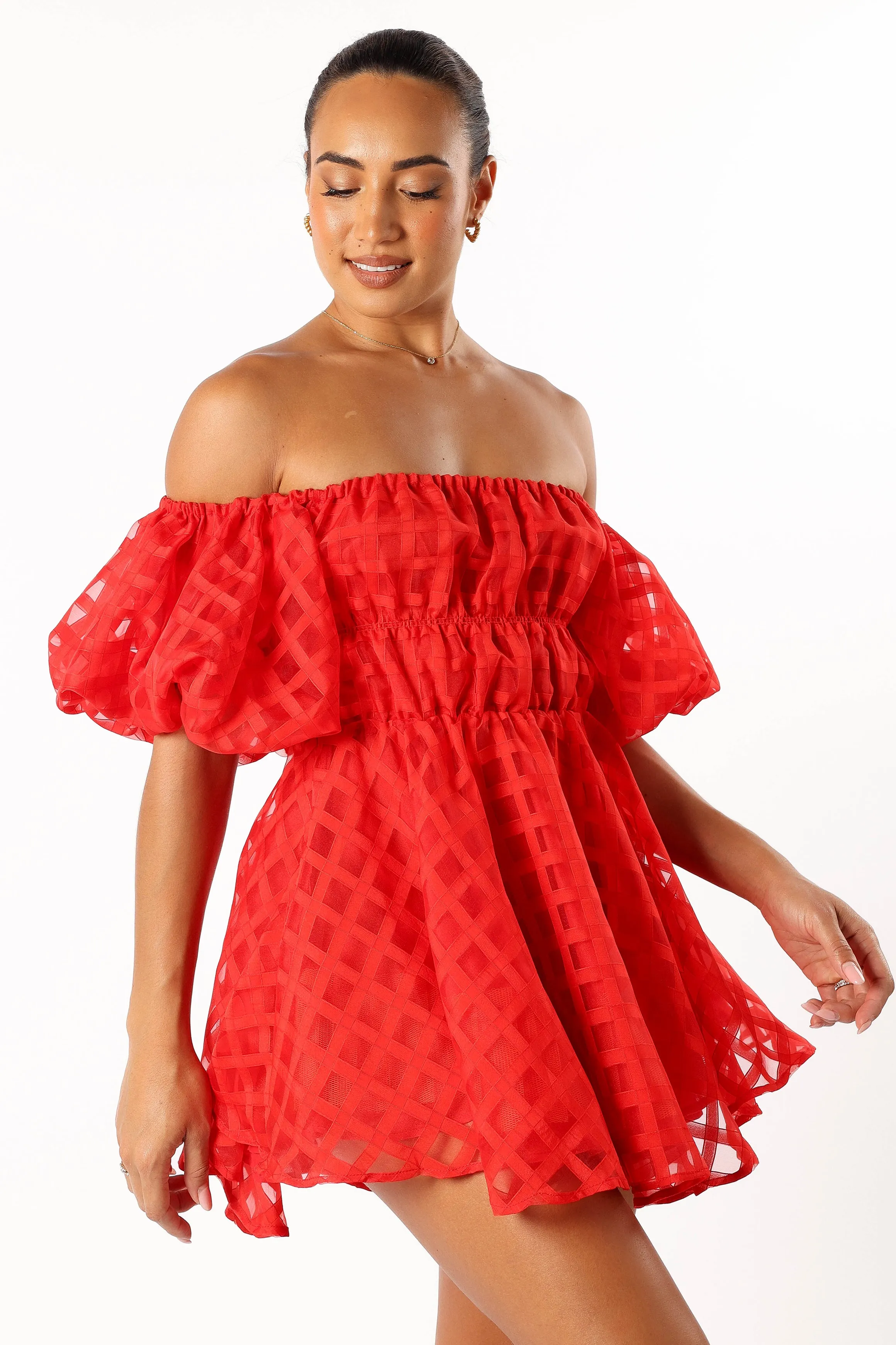 Philia Off Shoulder Mini Dress - Red sold by Petal & Pup product image thumbnail 5