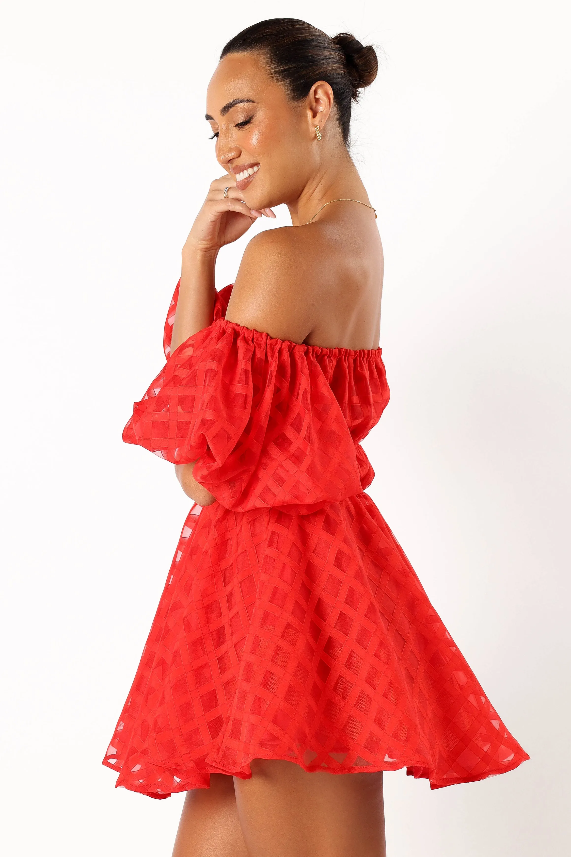 Philia Off Shoulder Mini Dress - Red sold by Petal & Pup product image thumbnail 3