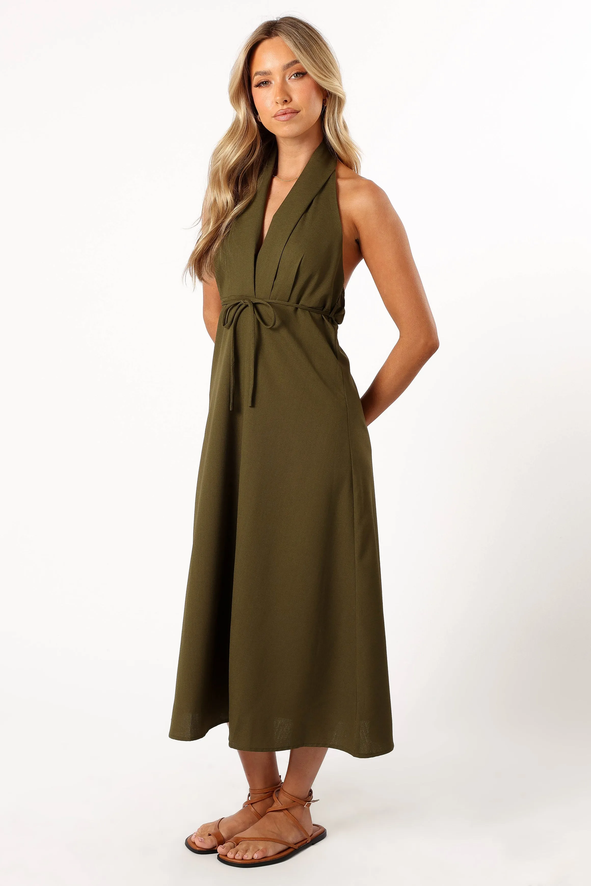 Ivy Halterneck Midi Dress - Olive sold by Petal & Pup product image thumbnail 3