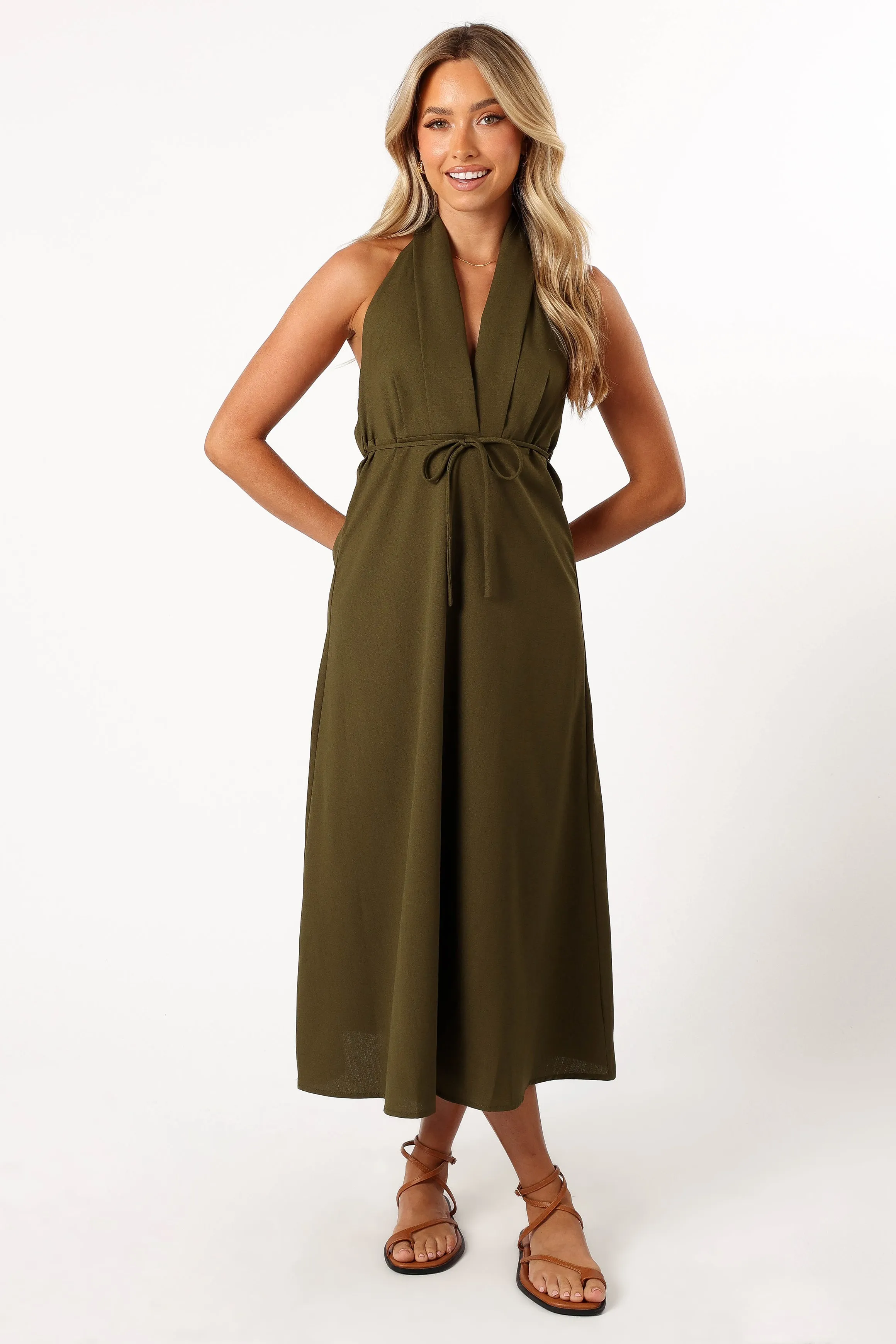Ivy Halterneck Midi Dress - Olive sold by Petal & Pup product image thumbnail 2