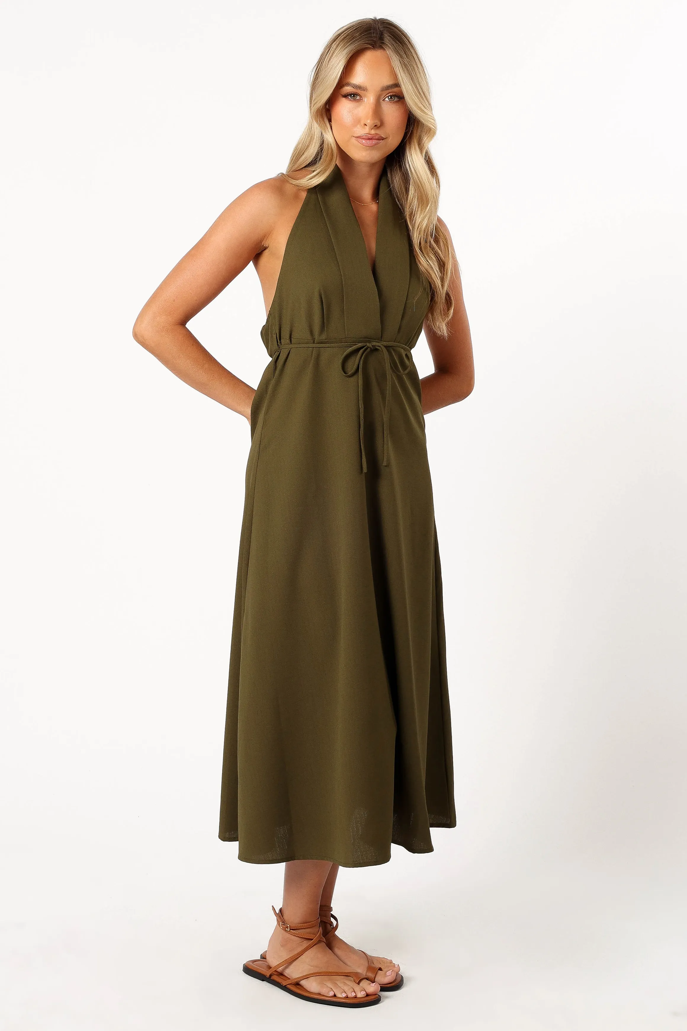 Ivy Halterneck Midi Dress - Olive sold by Petal & Pup product image thumbnail 5