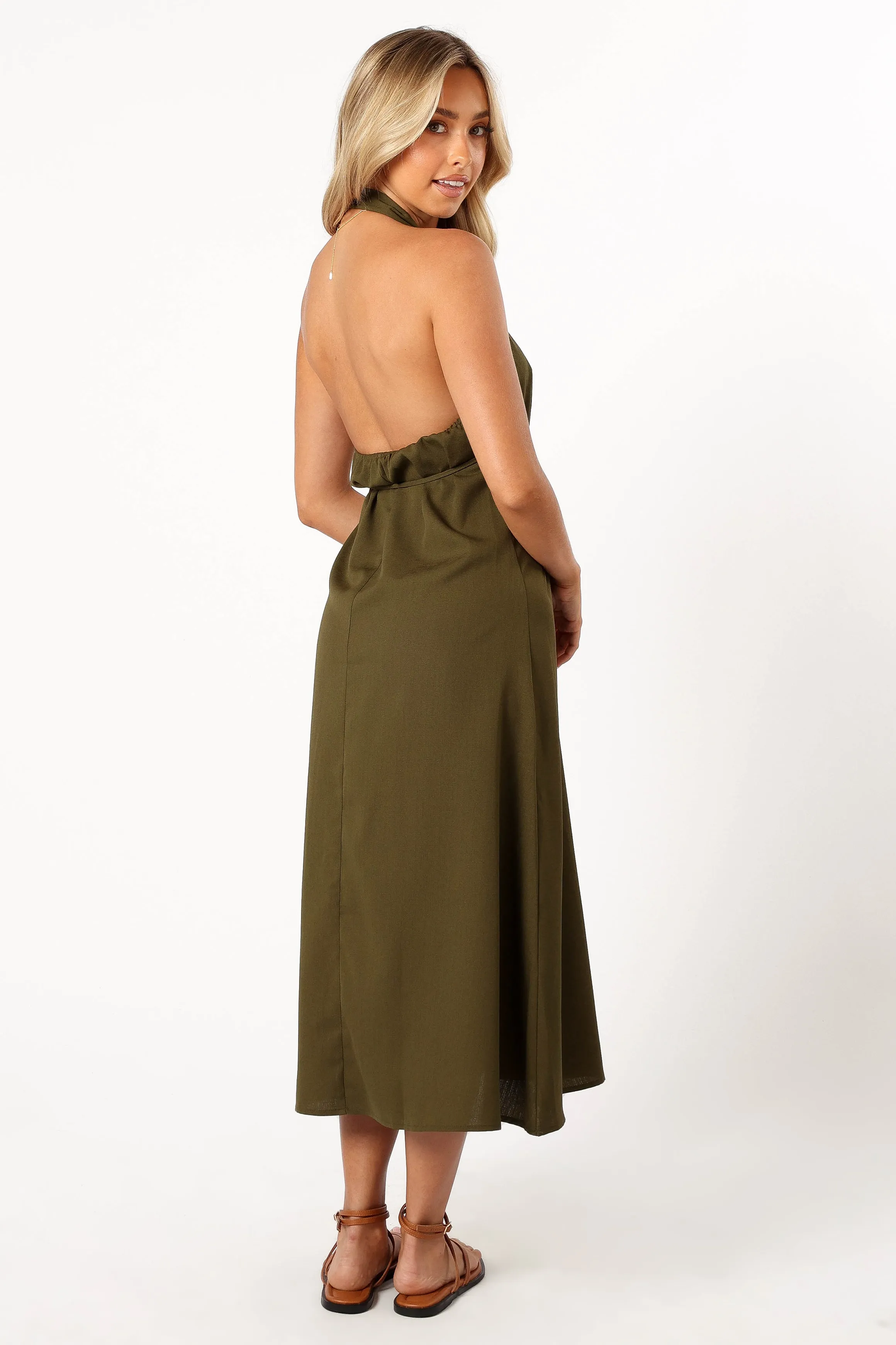 Ivy Halterneck Midi Dress - Olive sold by Petal & Pup product image thumbnail 4