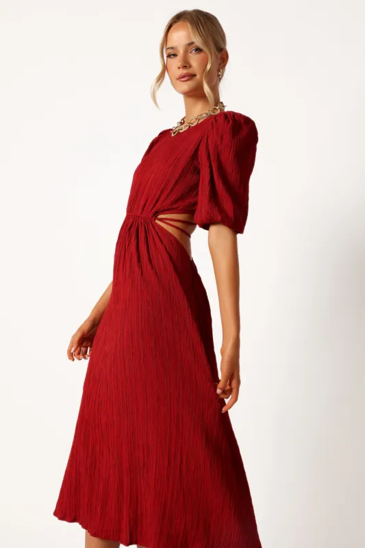 Carina Pleated Midi Dress - Dark Red sold by Petal & Pup