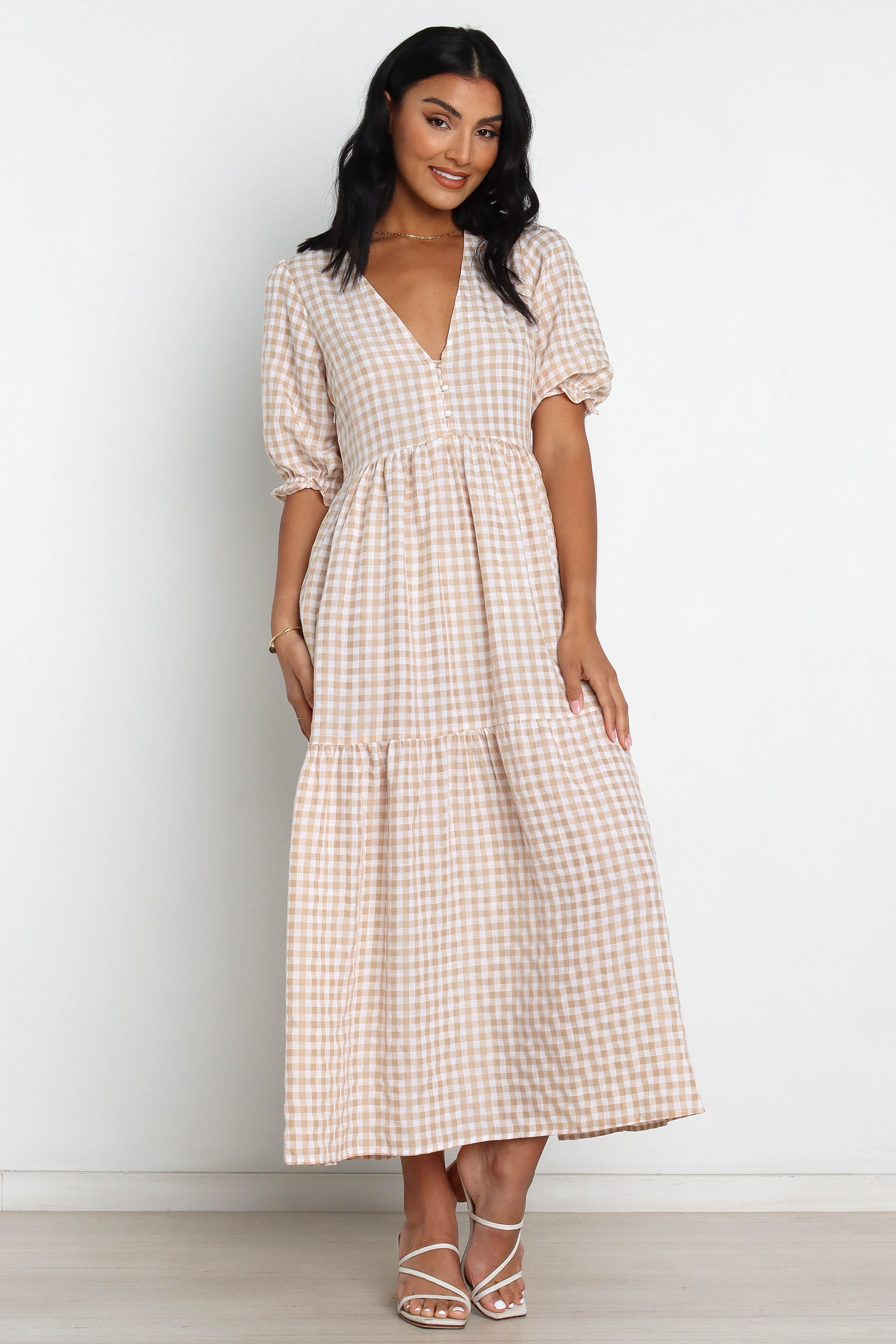 Vontae Dress - Beige Gingham sold by Petal & Pup
