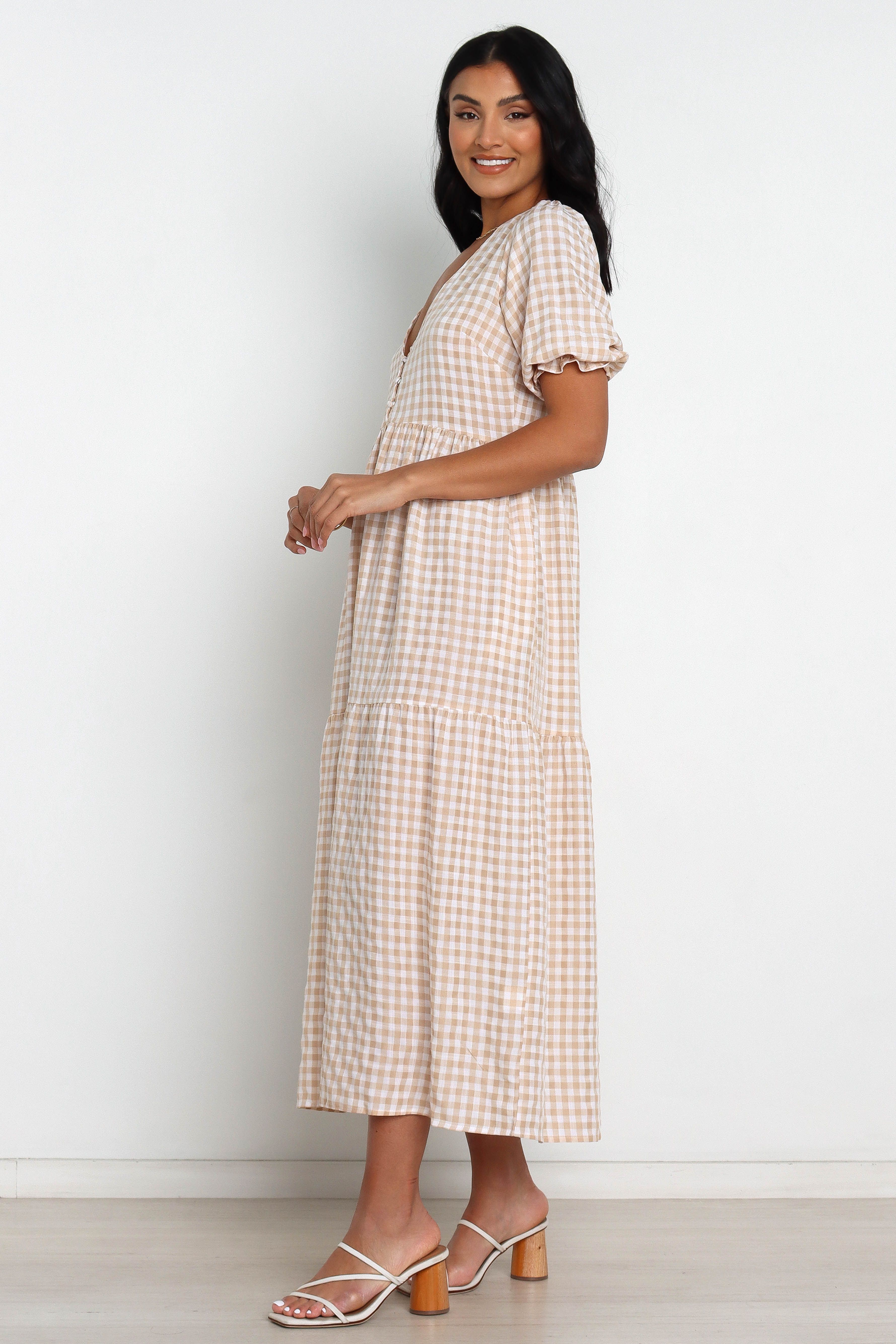 Vontae Dress - Beige Gingham sold by Petal & Pup product image thumbnail 5