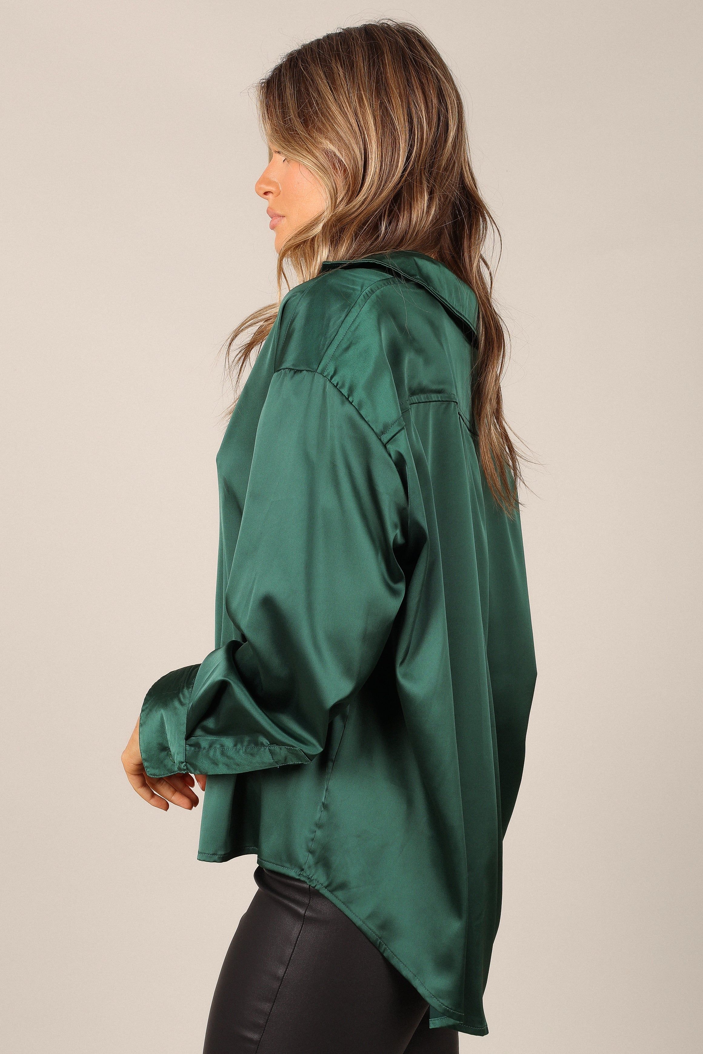 Selena Satin Button Down Top - Hunter Green sold by Petal & Pup product image thumbnail 11