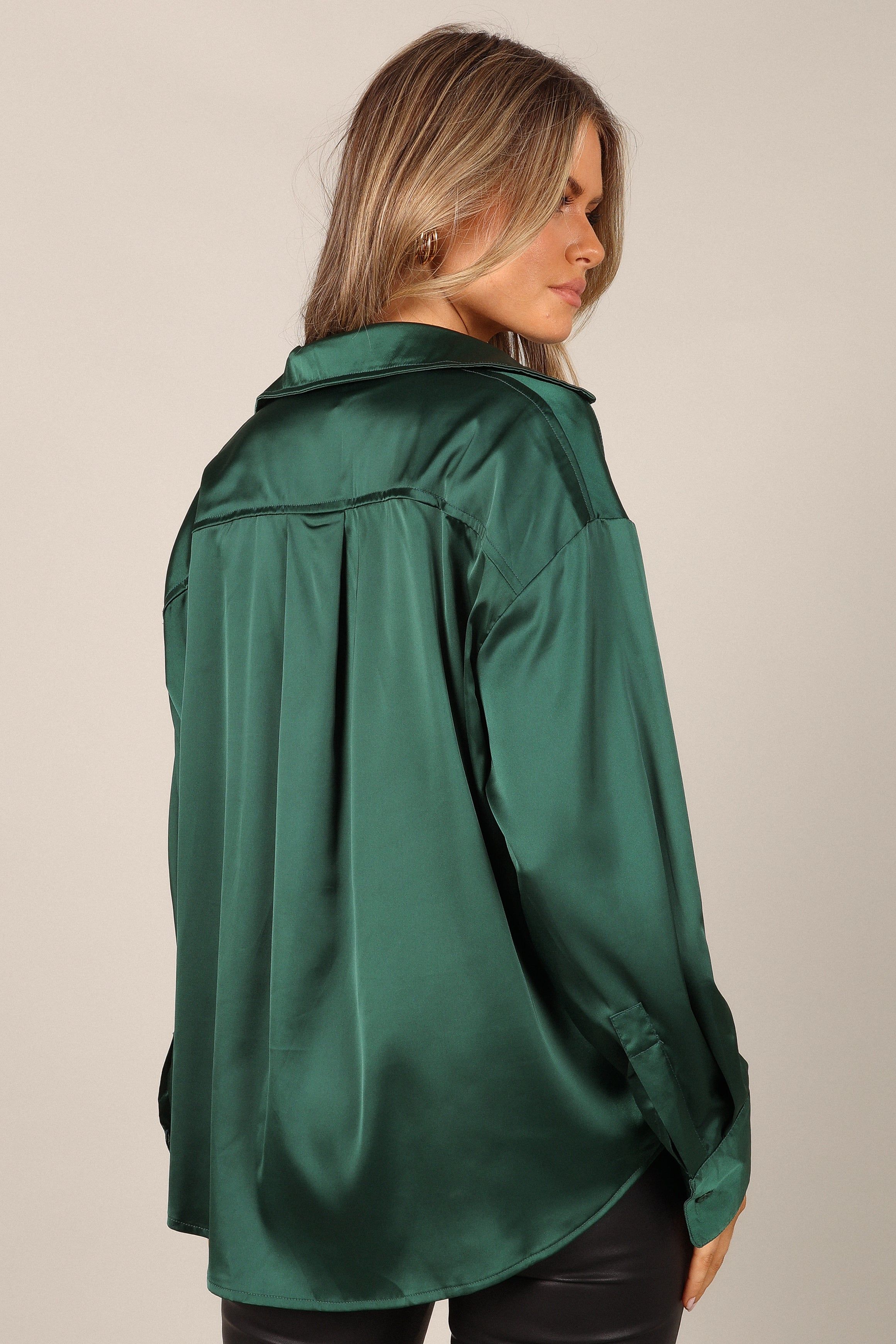 Selena Satin Button Down Top - Hunter Green sold by Petal & Pup product image thumbnail 9