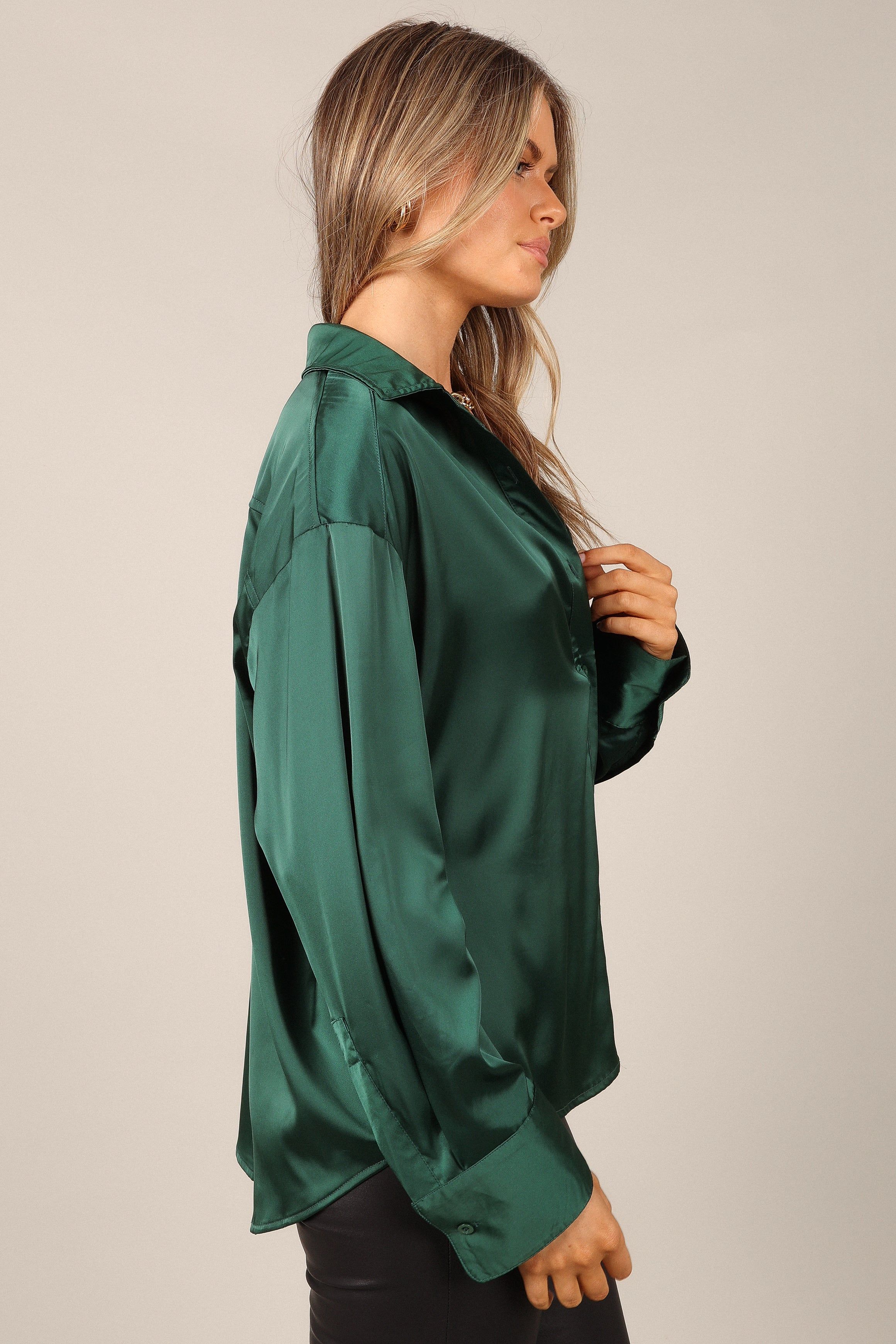 Selena Satin Button Down Top - Hunter Green sold by Petal & Pup product image thumbnail 10