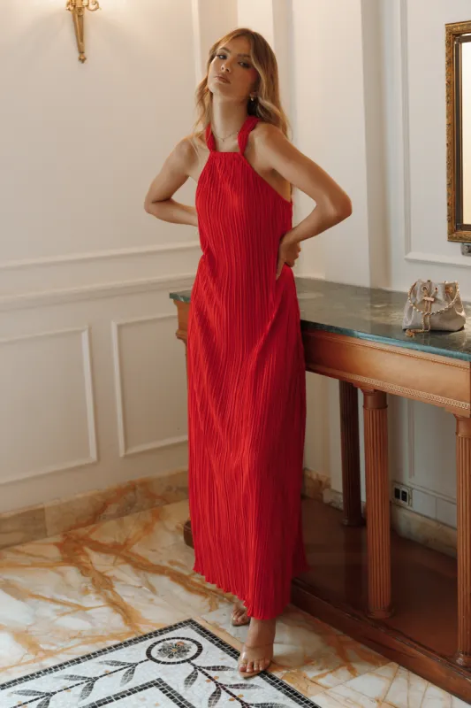 Melody Plisse Halter Maxi Dress - Red sold by Petal & Pup