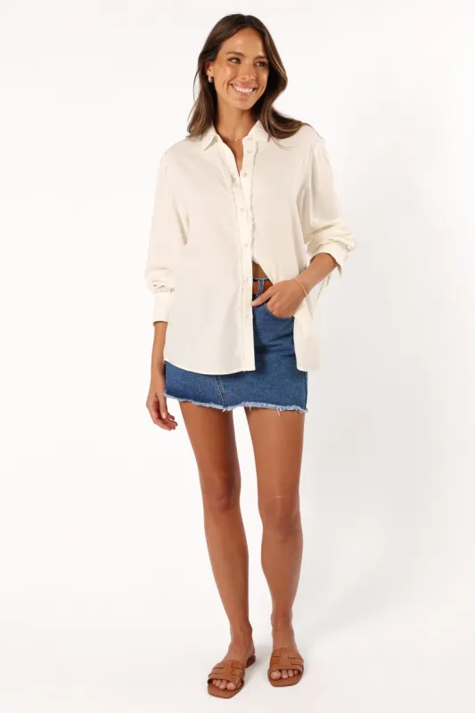 Dylan Long Sleeve Button Up Top - White sold by Petal & Pup