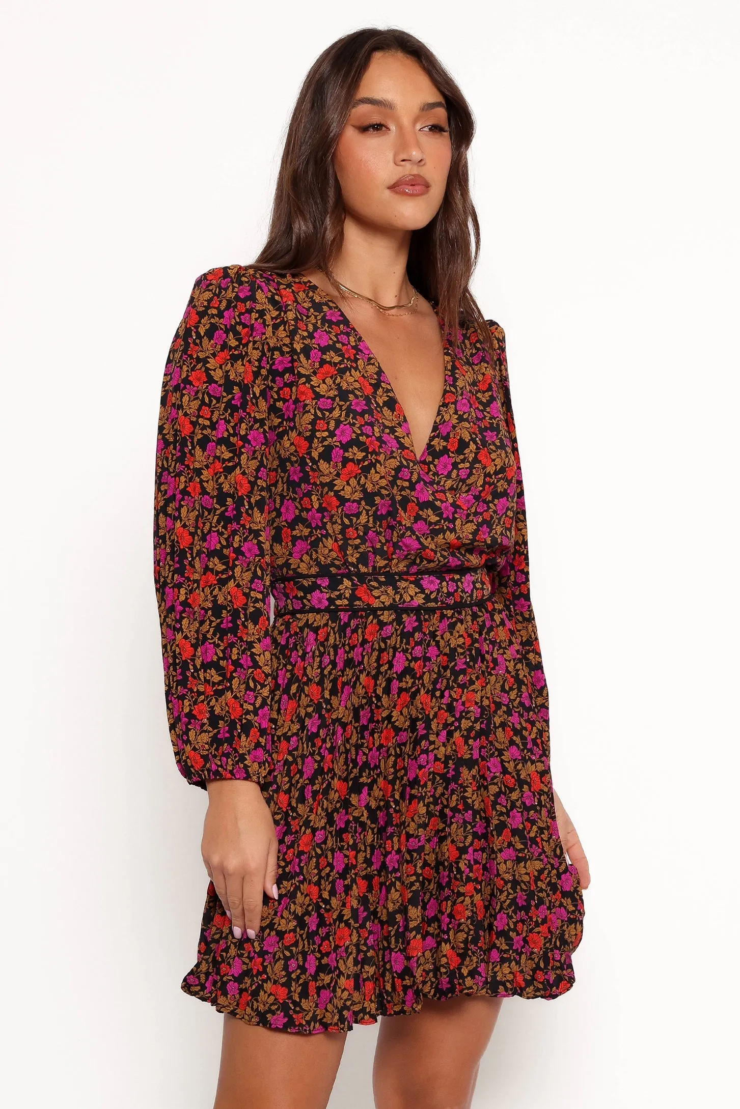 Zephyr Long Sleeve Mini Dress - Black Magenta sold by Petal & Pup product image thumbnail 5