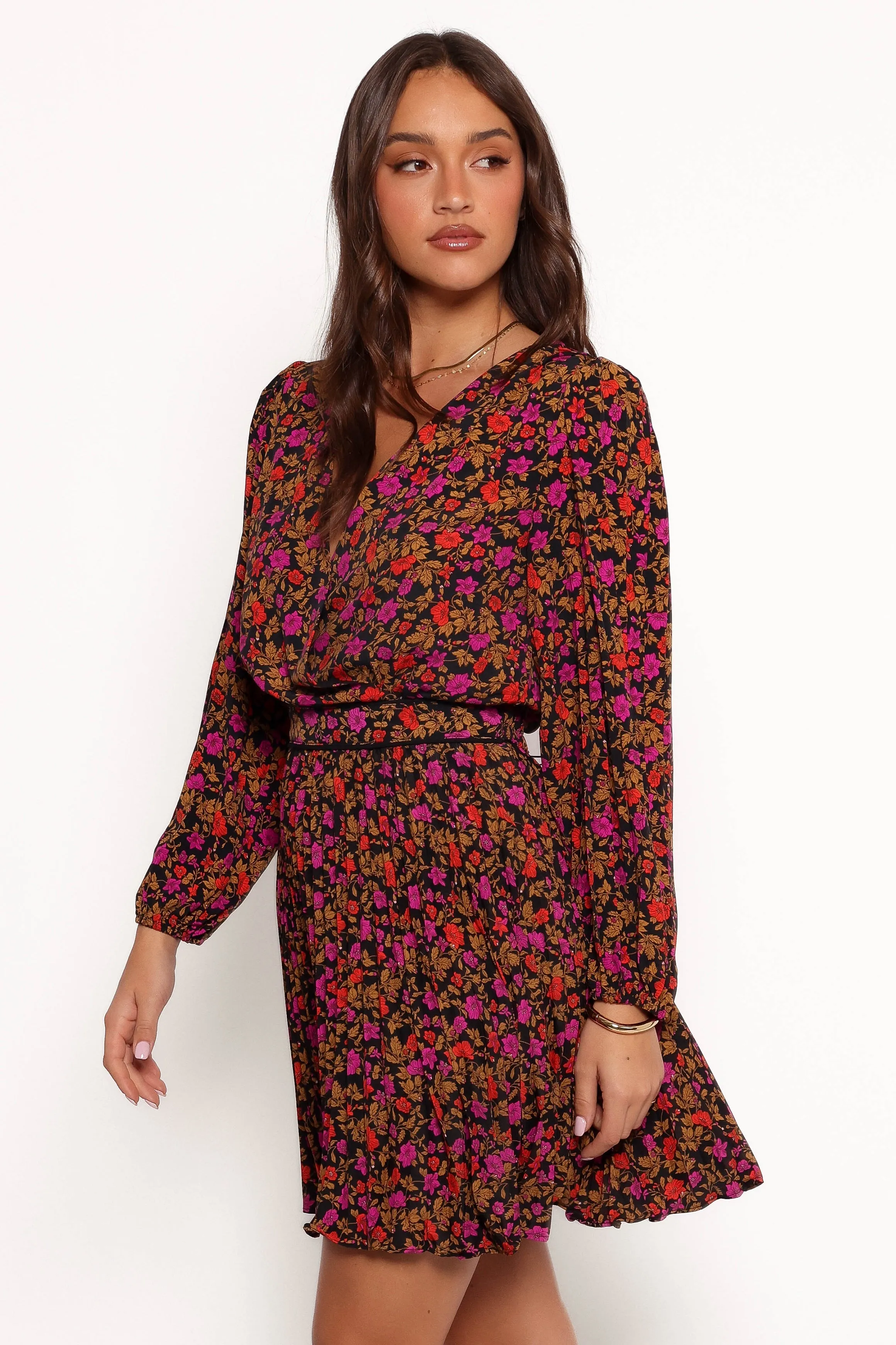 Zephyr Long Sleeve Mini Dress - Black Magenta sold by Petal & Pup product image thumbnail 2