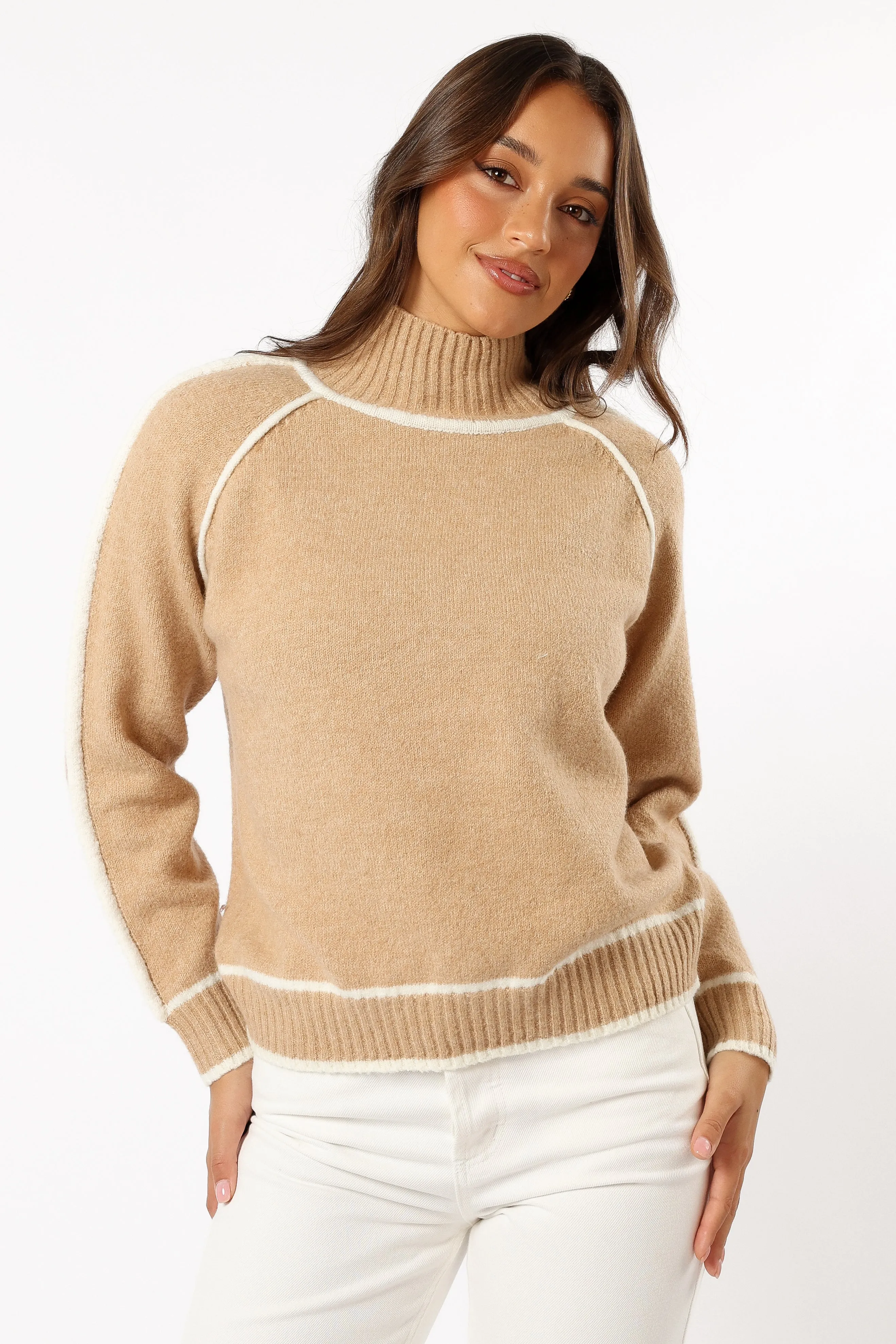 Rylee Contrast Hem Knit Sweater - Camel sold by Petal & Pup product image thumbnail 5