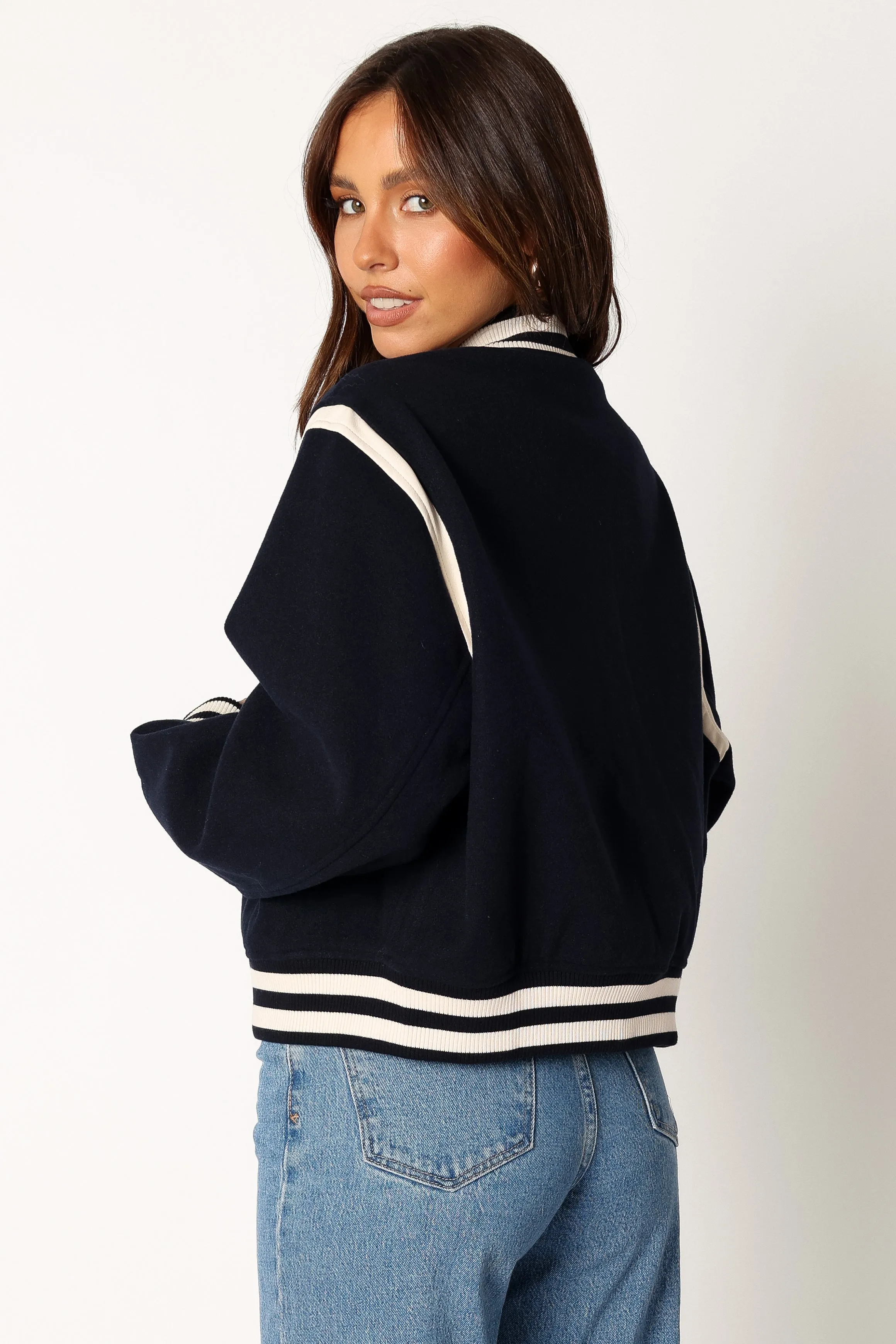 Fallon Collegiate Bomber Jacket - Dark Indigo sold by Petal & Pup product image thumbnail 5
