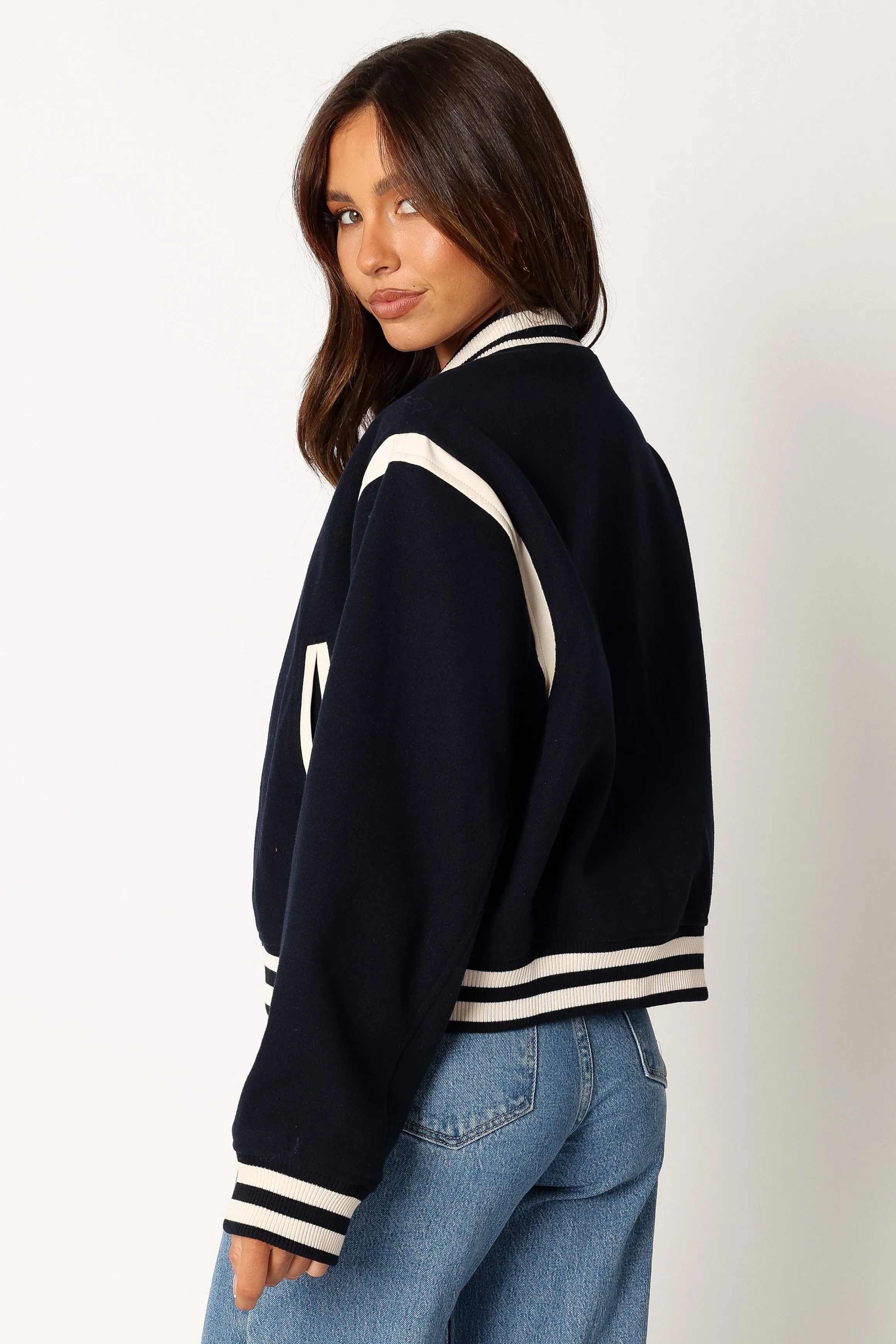 Fallon Collegiate Bomber Jacket - Dark Indigo sold by Petal & Pup product image thumbnail 4