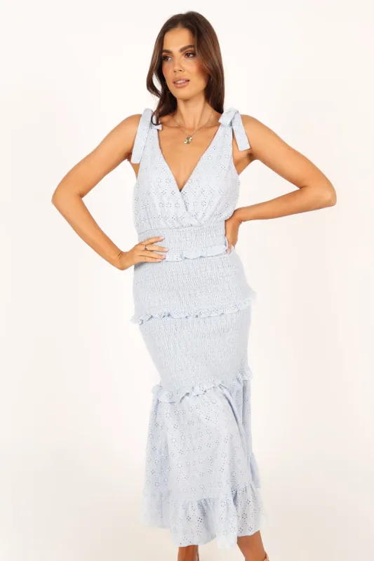 Claudia Ruffle Maxi Dress - Blue sold by Petal & Pup