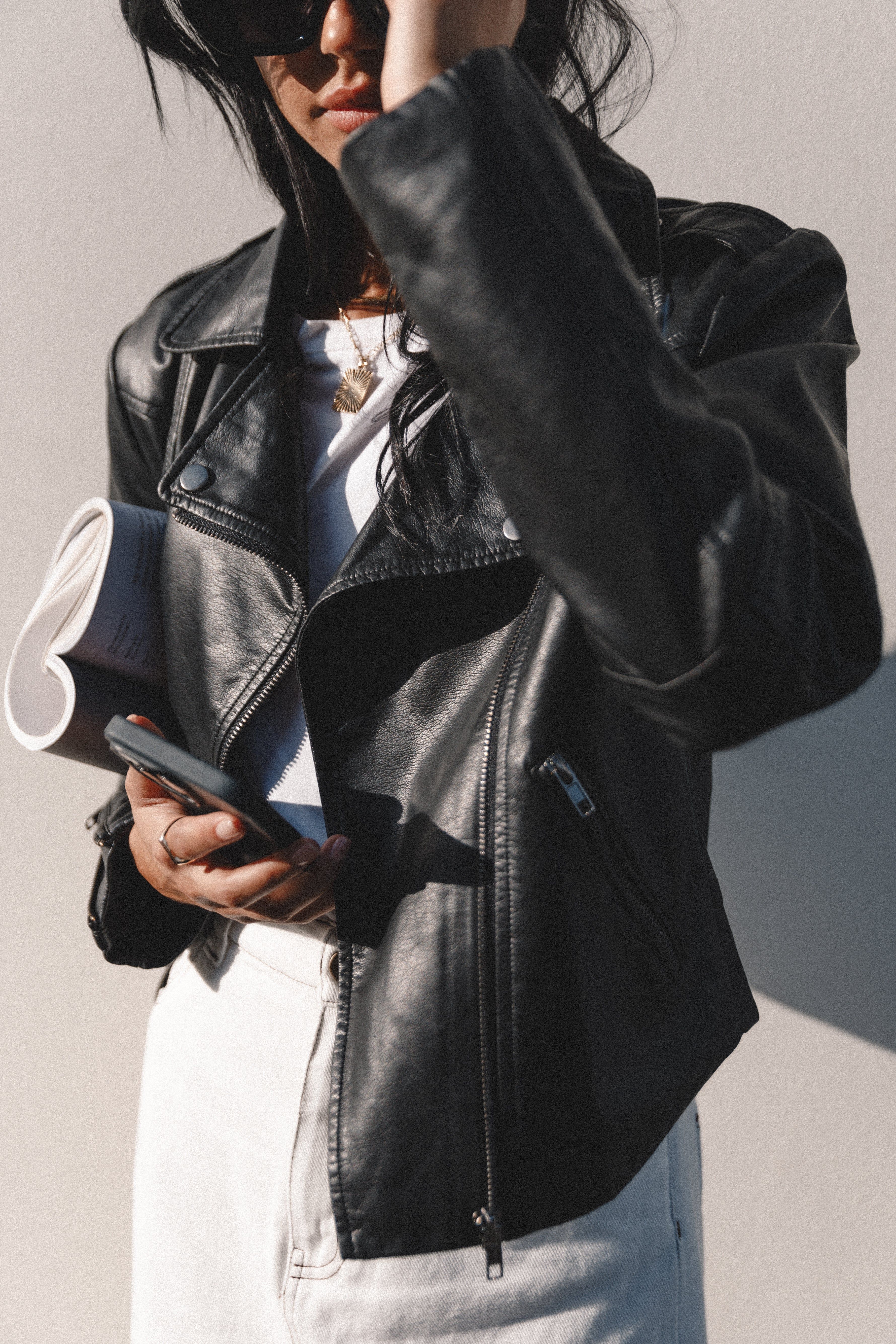 Salem Faux Leather Moto Jacket - Black sold by Petal & Pup