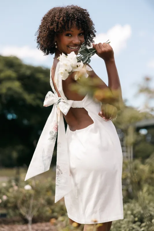 Tai Bow Back Mini Dress - White Floral sold by Petal & Pup