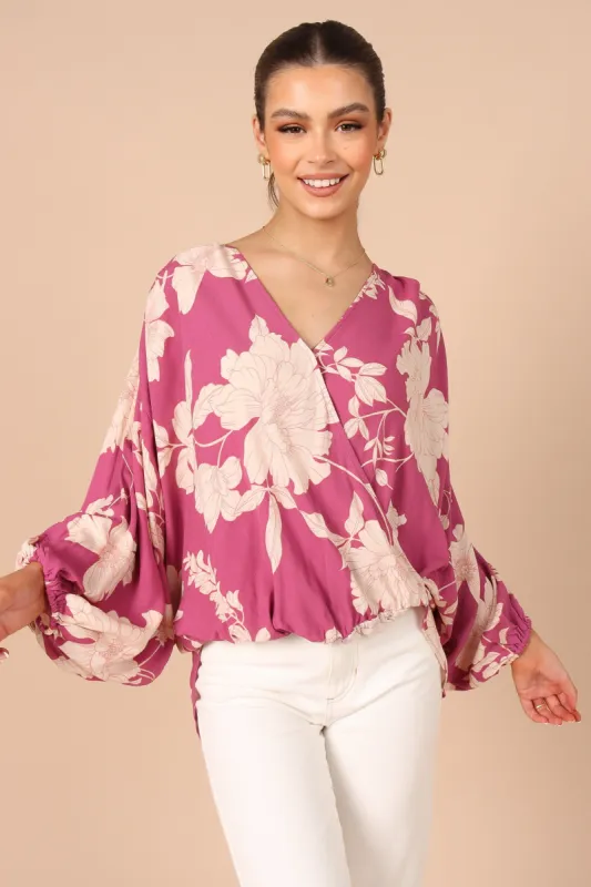 Marnie Faux Wrap Top - Pink sold by Petal & Pup