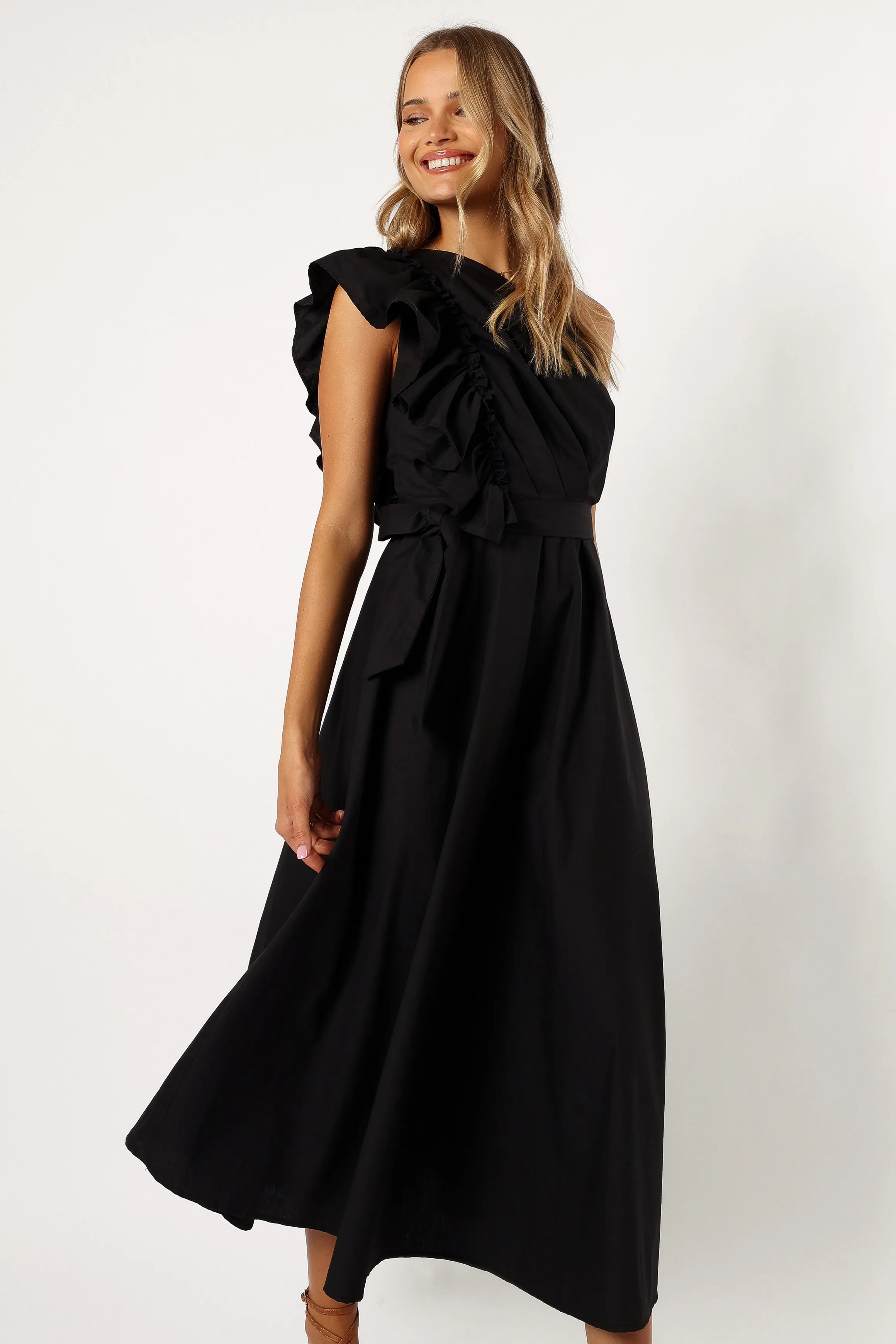 Holland One Shoulder Midi Dress - Black sold by Petal & Pup
