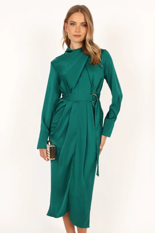 Dionne Long Sleeve Midi Dress - Emerald sold by Petal & Pup