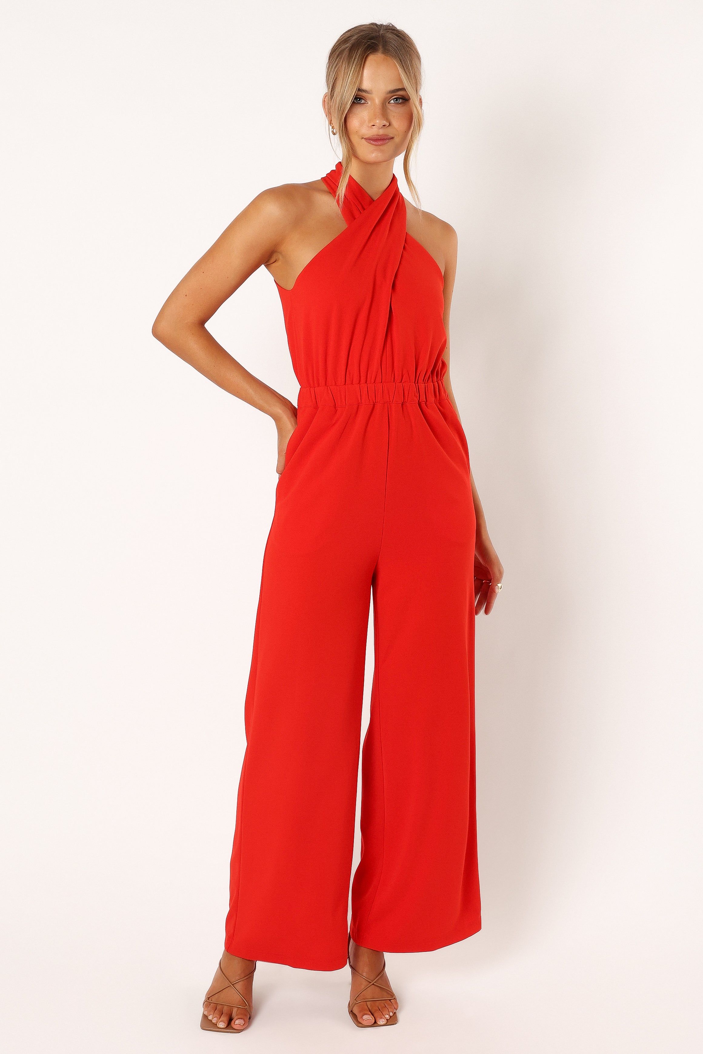 Georgie Halter Jumpsuit - Red sold by Petal & Pup