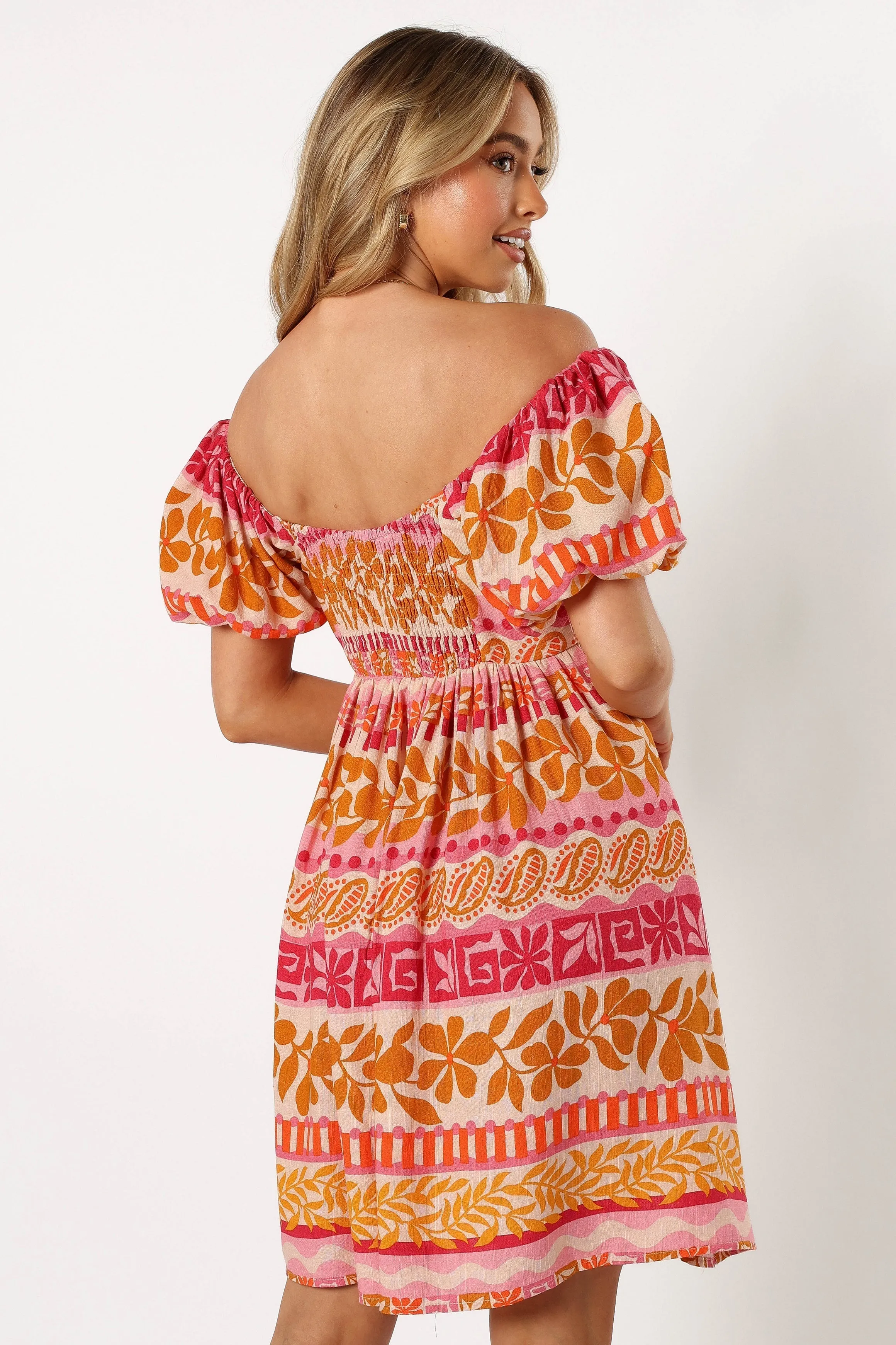 Siesta Off Shoulder Mini Dress - Yindi Print sold by Petal & Pup product image thumbnail 3