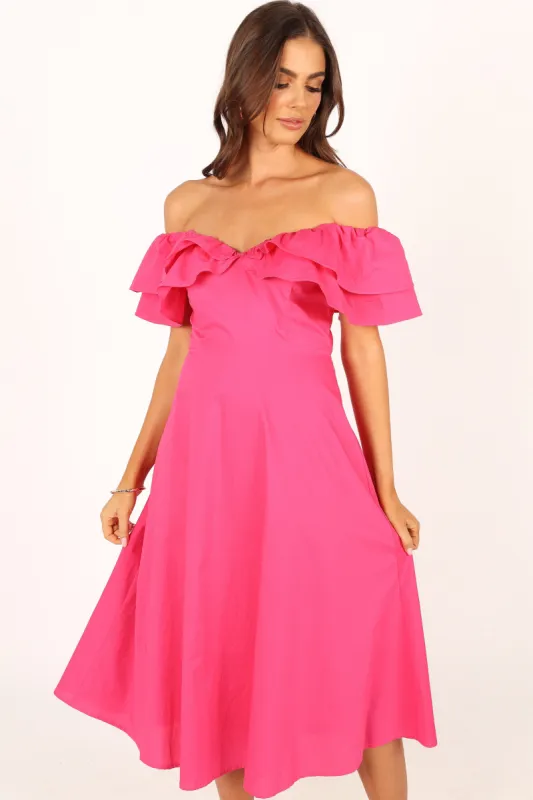 Cabo Frill Sleeve Midi Dress - Magenta sold by Petal & Pup