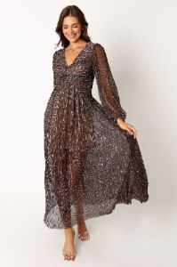 Lustre Long Sleeve Midi Dress - Bronze sold by Petal & Pup