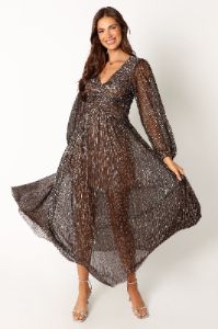 Lustre Long Sleeve Midi Dress - Bronze sold by Petal & Pup