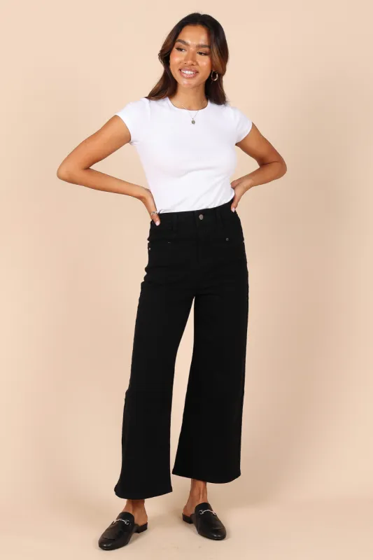 Georgette High Waisted Straight Leg Pants - Black sold by Petal & Pup