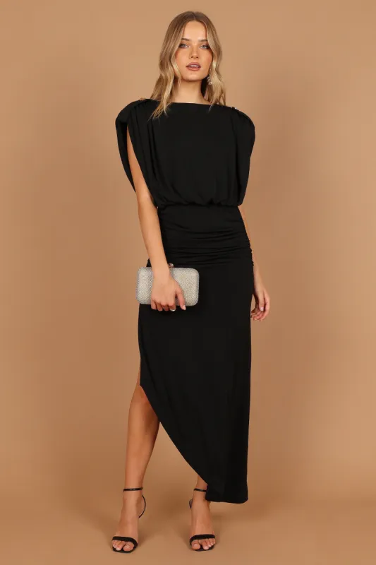 Roma Open Back Drape Midi Dress - Black sold by Petal & Pup