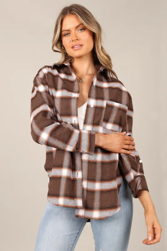Alannah Plaid Button Down Shirt - Brown sold by Petal & Pup